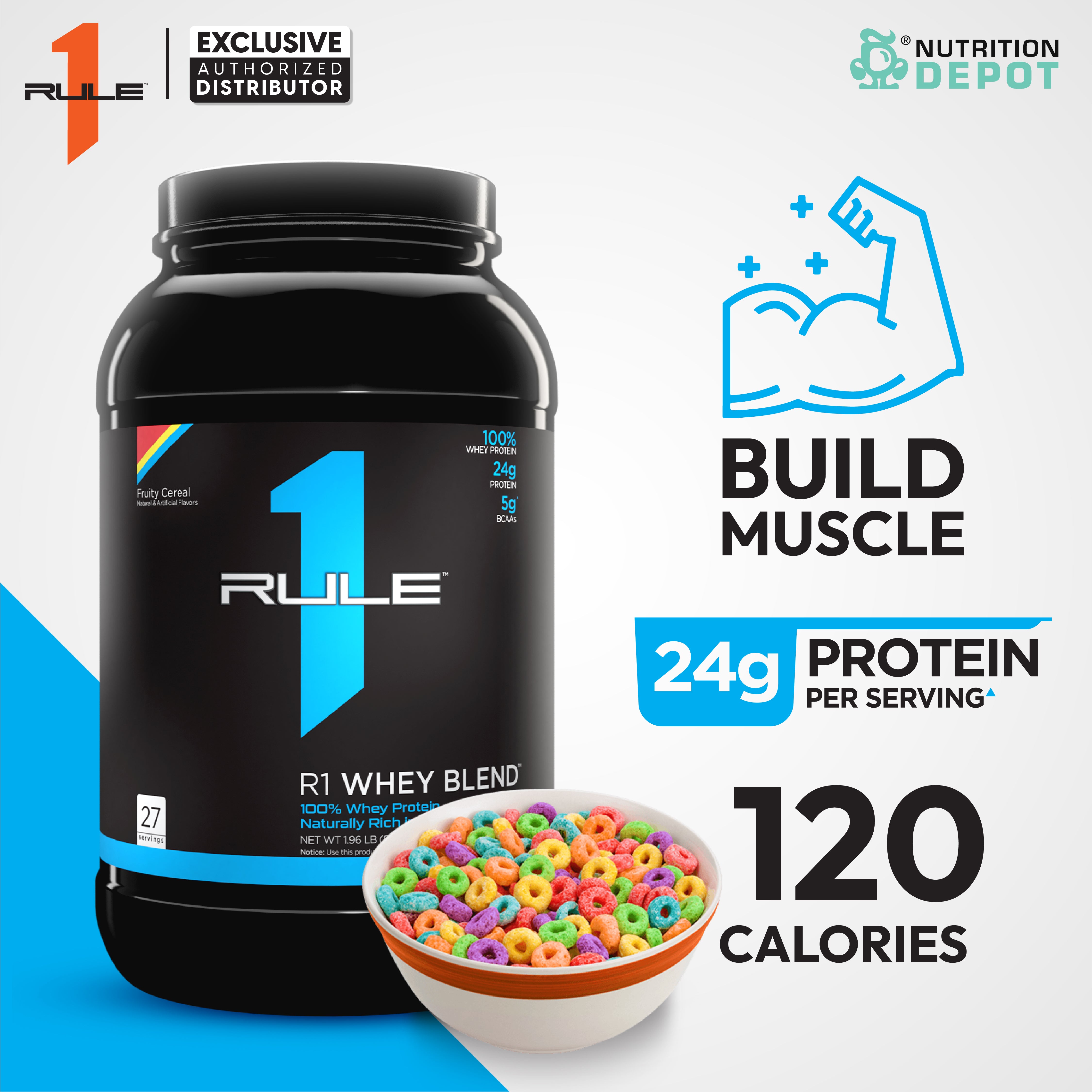 Exp. 20/MAR/2025 Rule1 Whey Blend 2lb - Fruity Cereal เวย์โปรตีนเสริมสร้างกล้ามเนื้อ