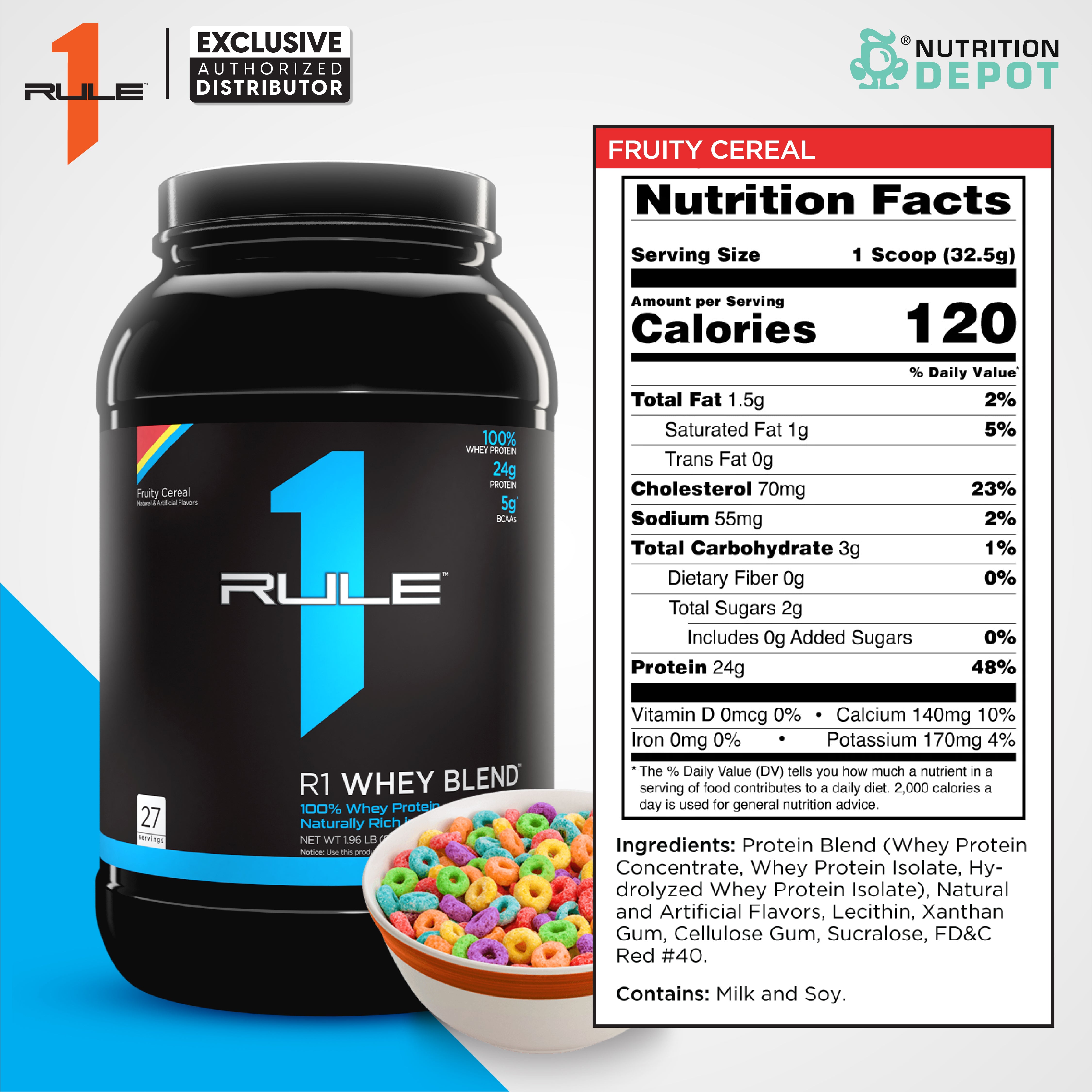 Rule1 Whey Blend 2lb - Fruity Cereal เวย์โปรตีนเสริมสร้างกล้ามเนื้อ