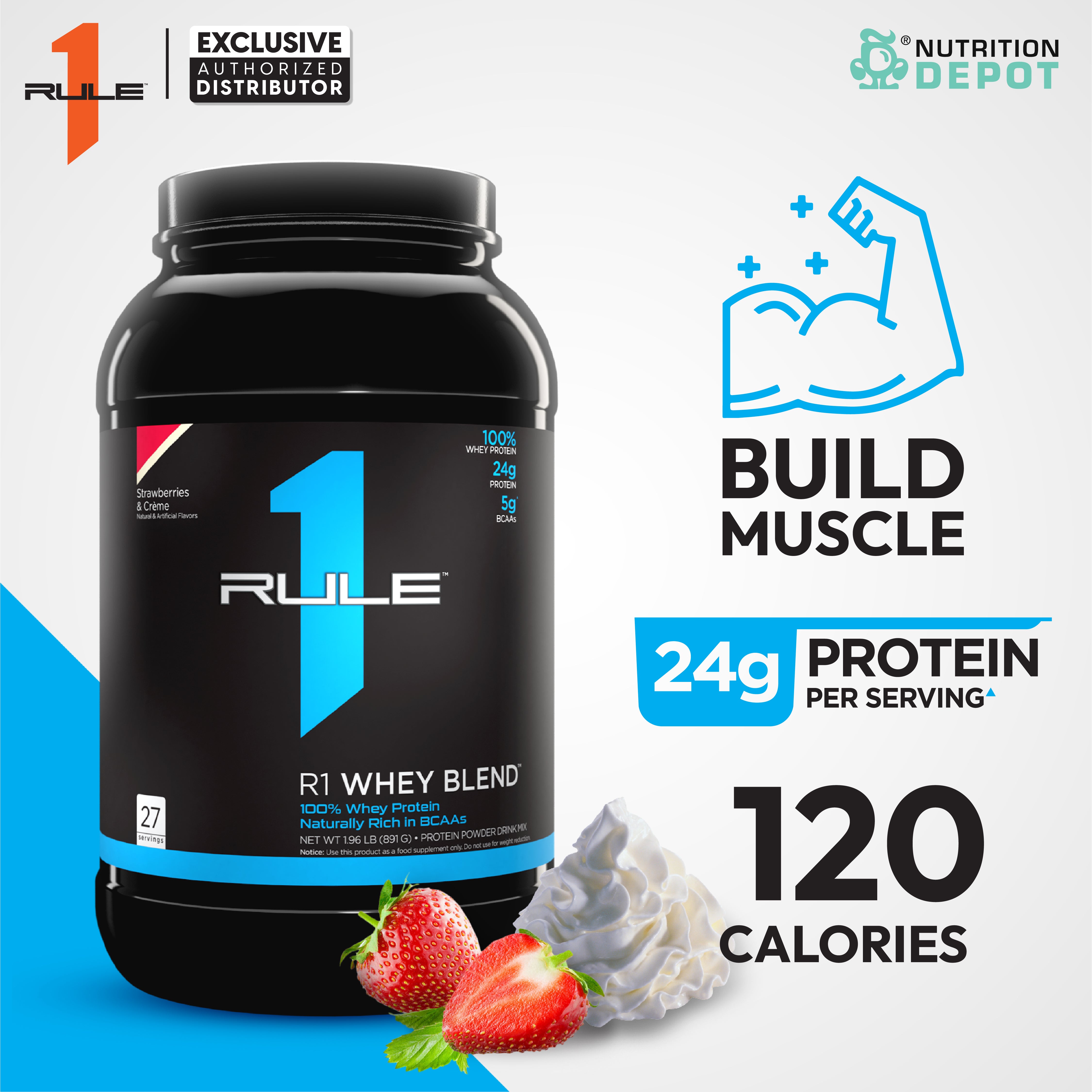 Rule1 Whey Blend 2lb - Strawberries & Creme เวย์โปรตีนเสริมสร้างกล้ามเนื้อ