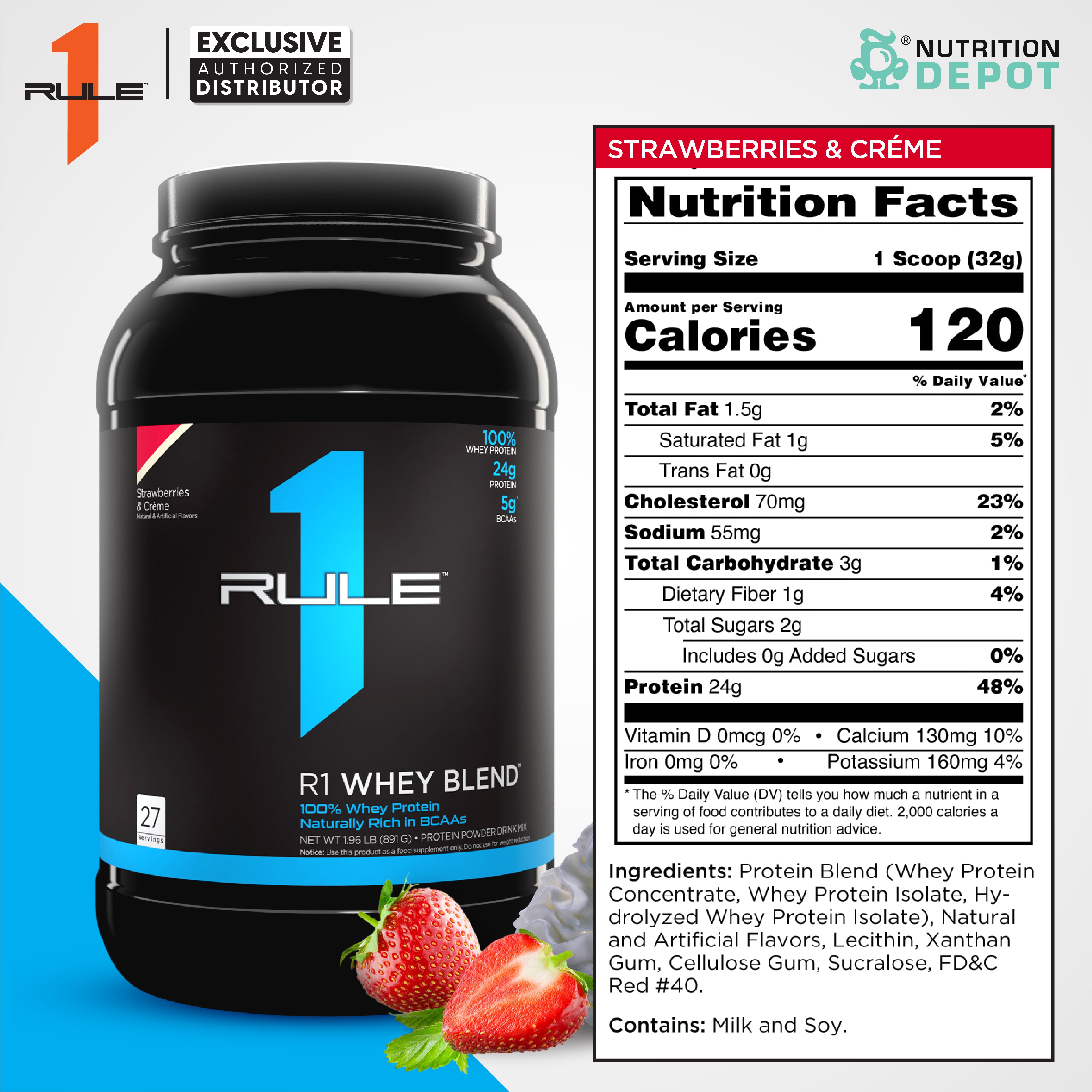 Rule1 Whey Blend 2lb - Strawberries & Creme เวย์โปรตีนเสริมสร้างกล้ามเนื้อ