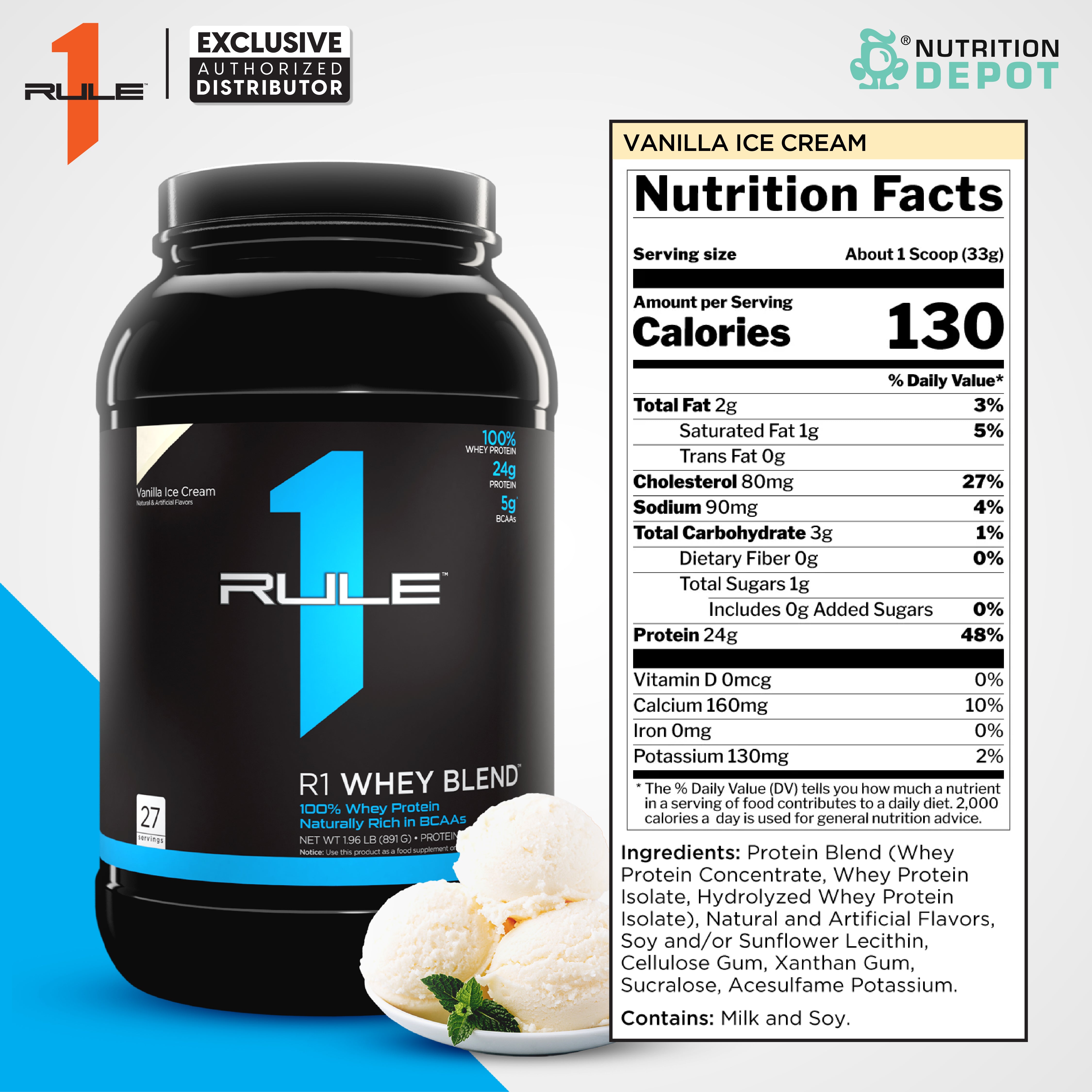 Rule1 Whey Blend 2lb - Vanilla Creme เวย์โปรตีนเสริมสร้างกล้ามเนื้อ