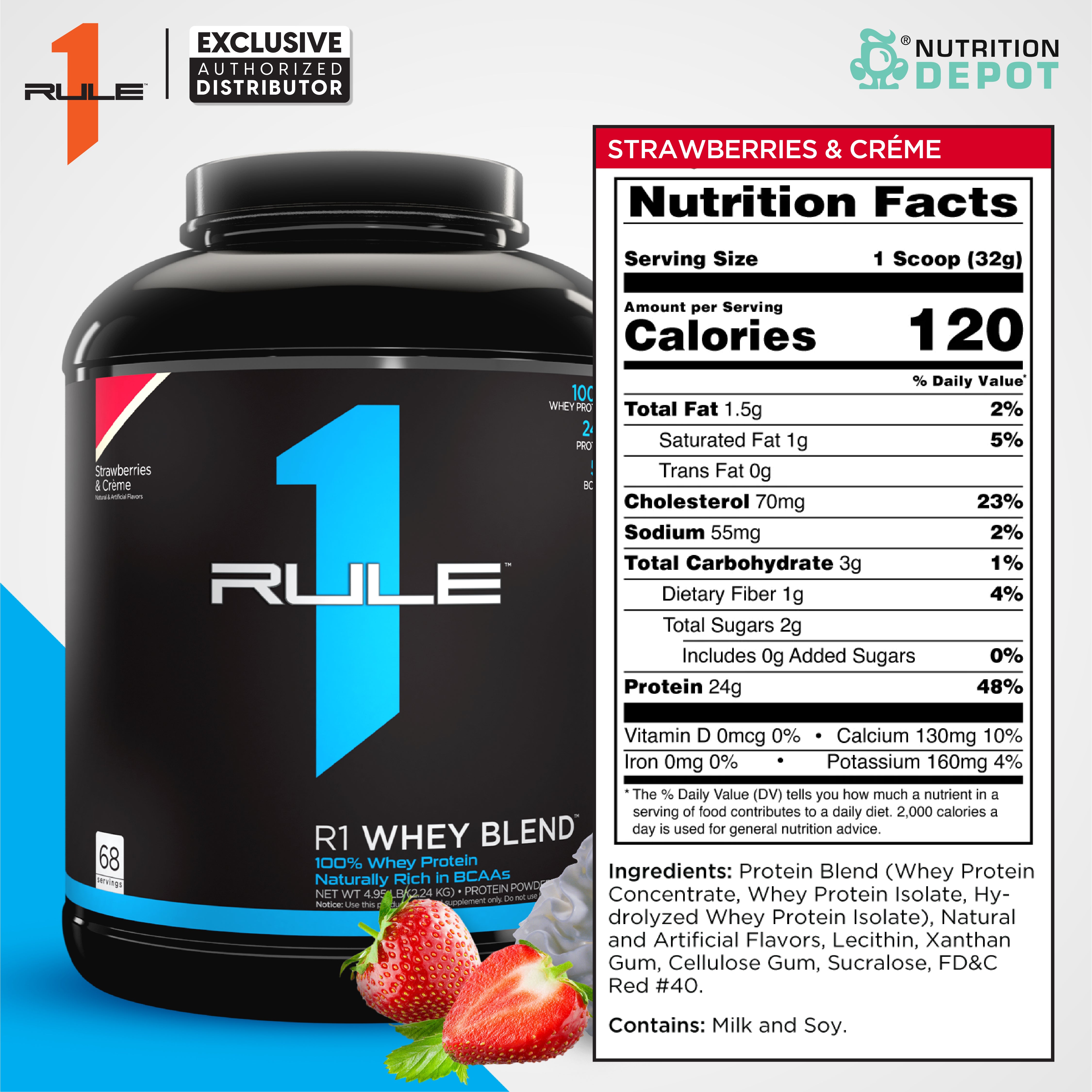 Rule1 Whey Blend 5lb - Strawberries & Creme เวย์โปรตีนเสริมสร้างกล้ามเนื้อ