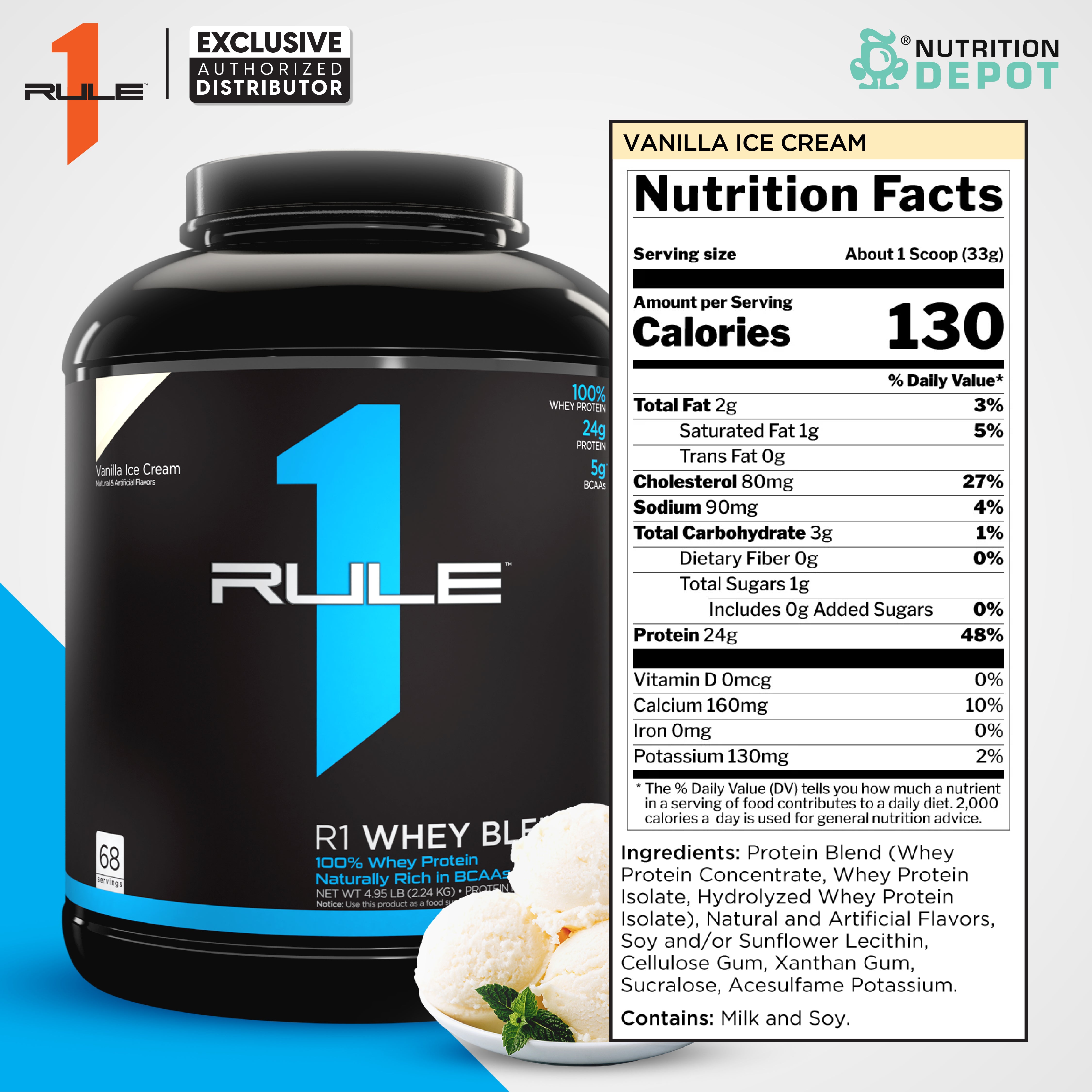 Rule1 Whey Blend 5lb - Vanilla Creme เวย์โปรตีนเสริมสร้างกล้ามเนื้อ