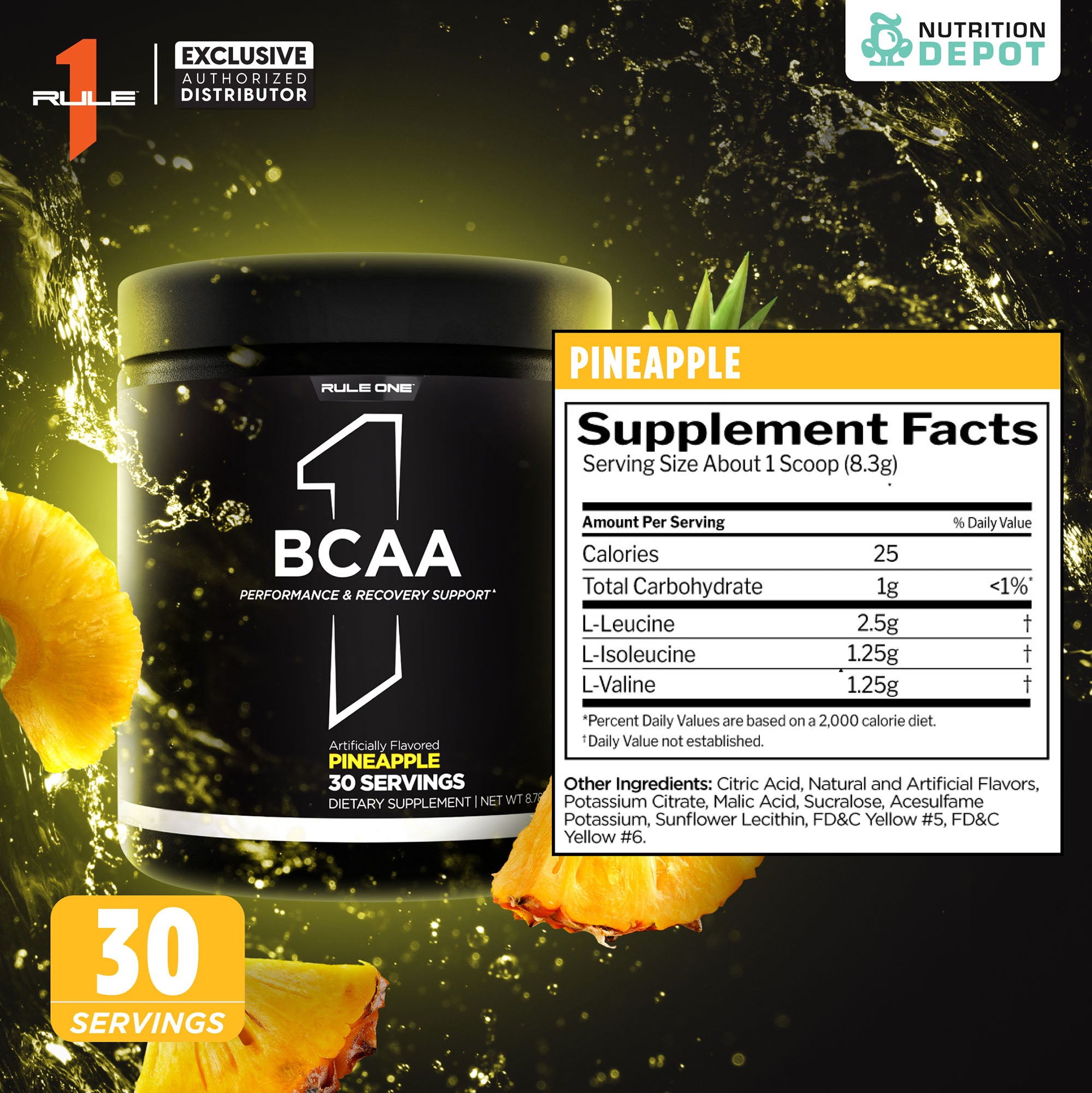 Rule1 Micronized BCAA 30 Servings - Pineapple กรดอะมิโนป้องกันการสลายตัวของกล้ามเนื้อ