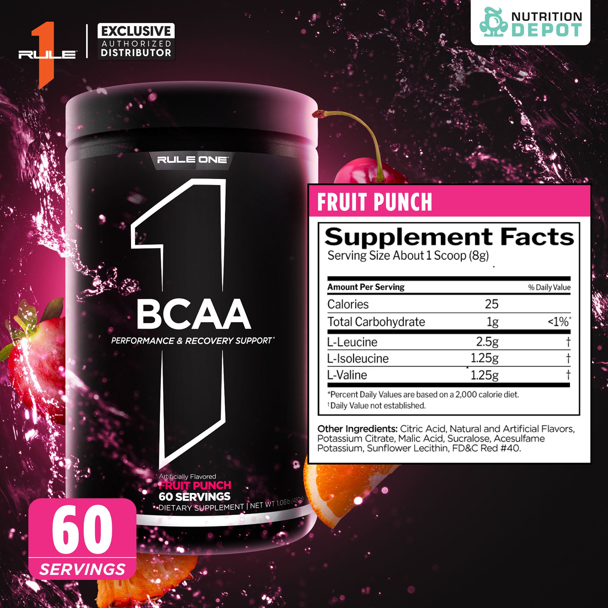 Rule1 Micronized BCAA 60 Servings - Fruit Punch กรดอะมิโนป้องกันการสลายตัวของกล้ามเนื้อ