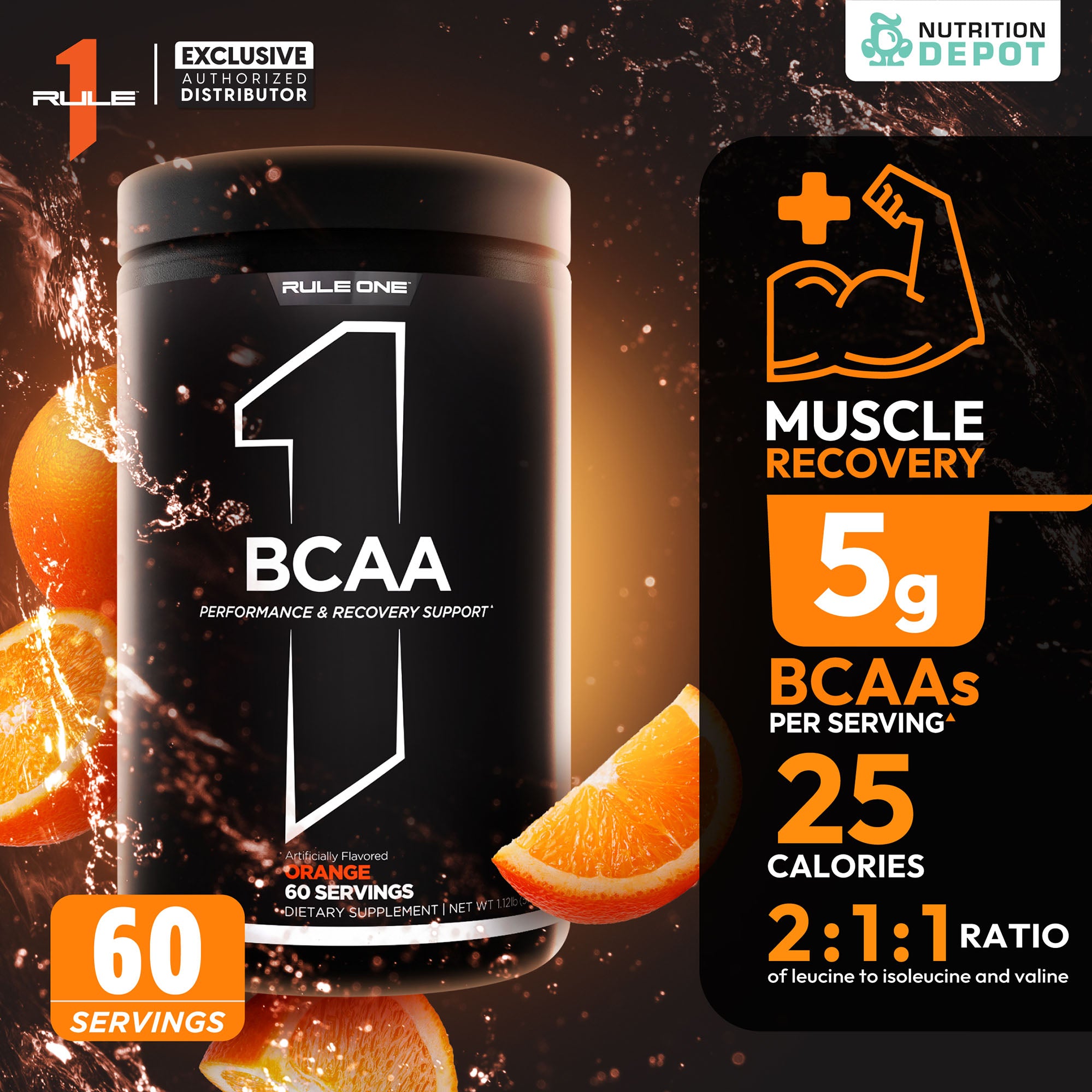 Rule1 Micronized BCAA 60 Servings - Orange กรดอะมิโนป้องกันการสลายตัวของกล้ามเนื้อ