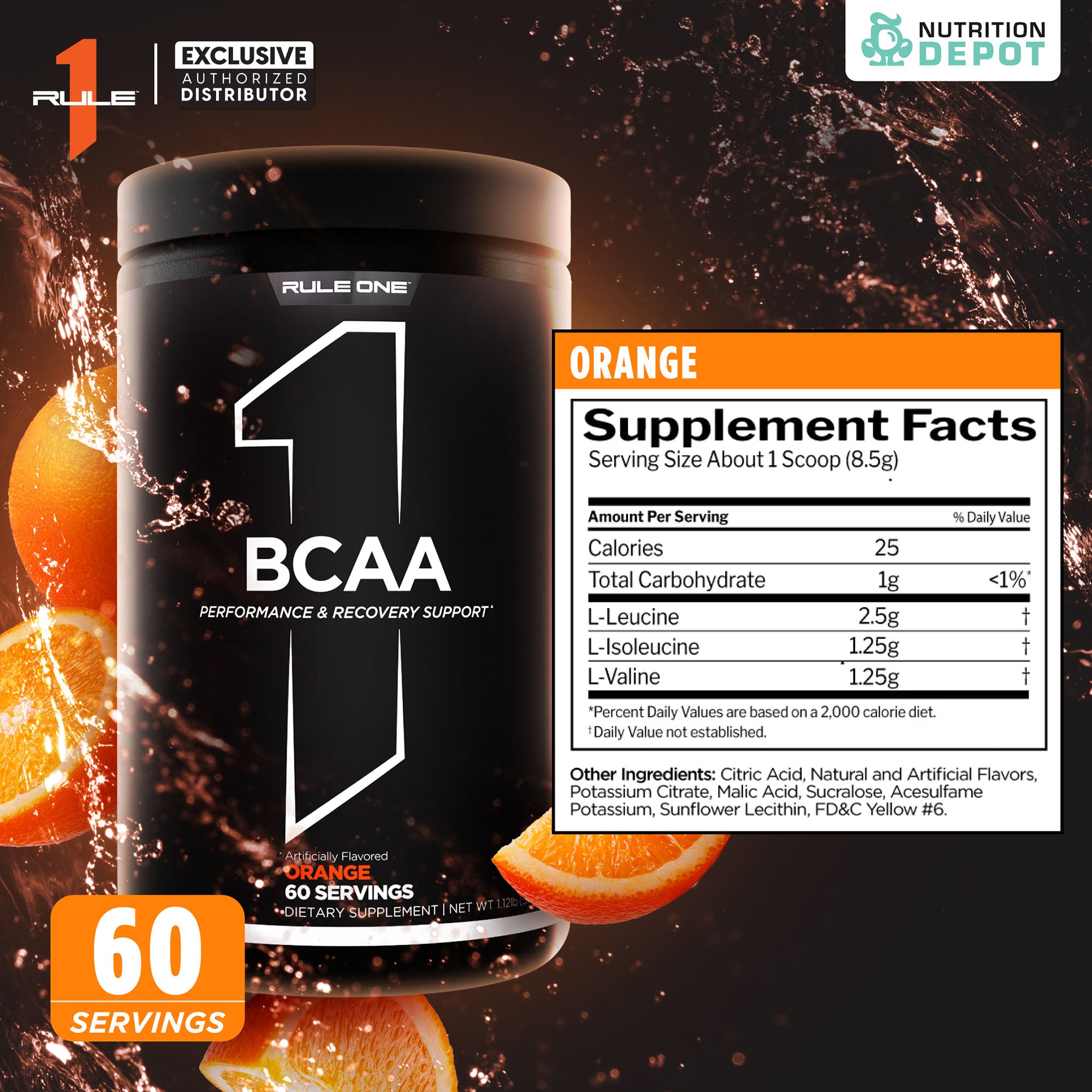 Rule1 Micronized BCAA 60 Servings - Orange กรดอะมิโนป้องกันการสลายตัวของกล้ามเนื้อ