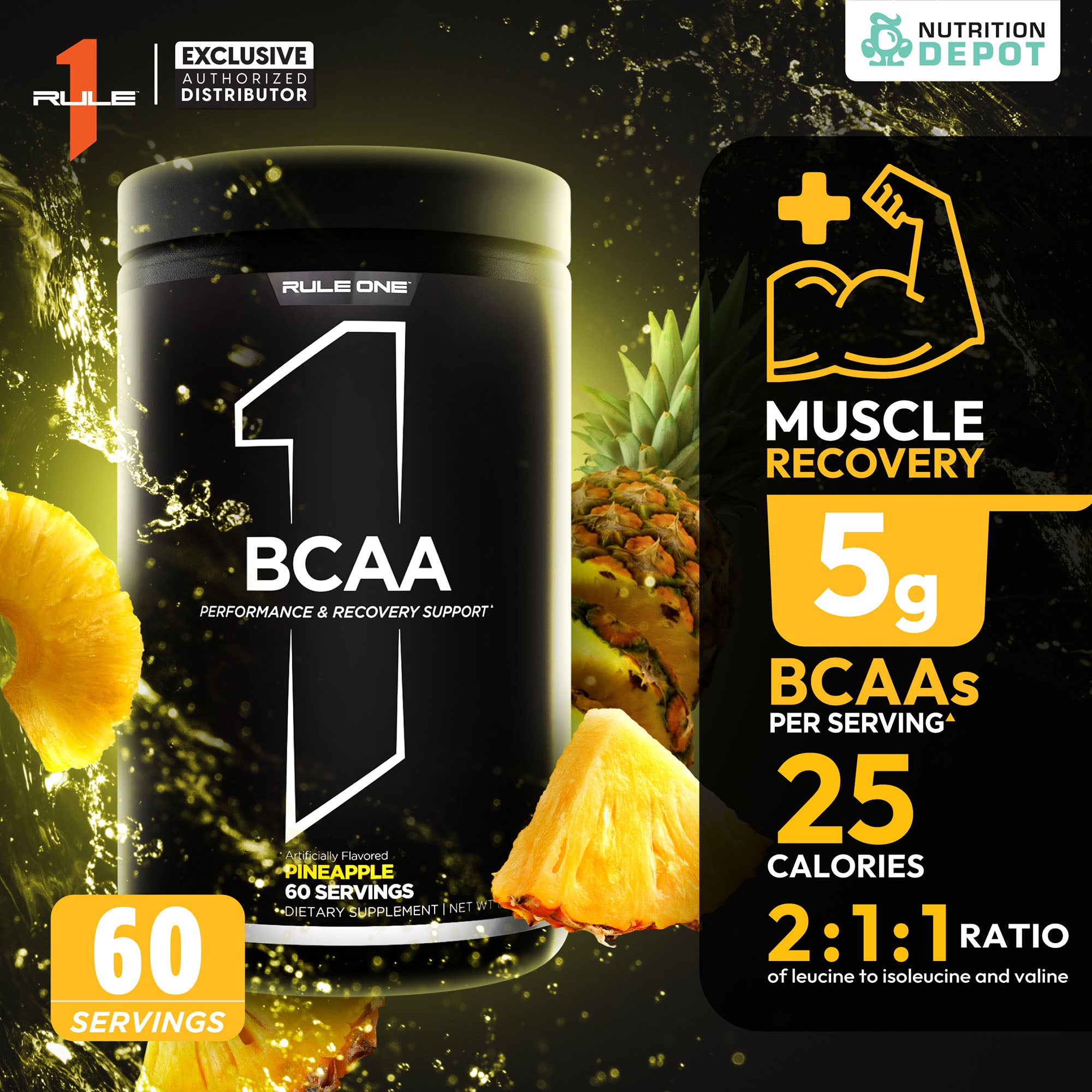 Rule1 Micronized BCAA 60 Servings - Pineapple กรดอะมิโนป้องกันการสลายตัวของกล้ามเนื้อ