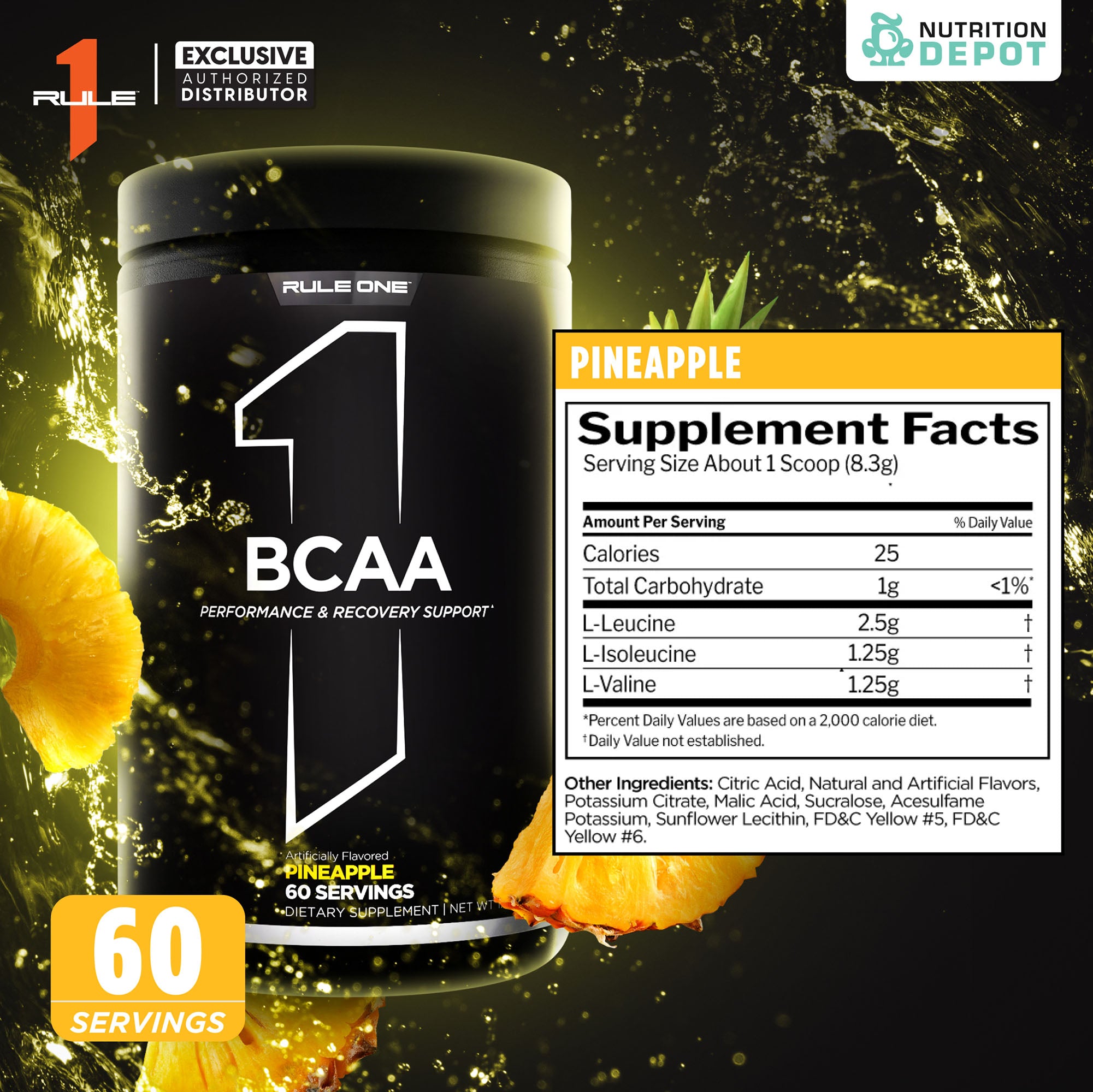Rule1 Micronized BCAA 60 Servings - Pineapple กรดอะมิโนป้องกันการสลายตัวของกล้ามเนื้อ
