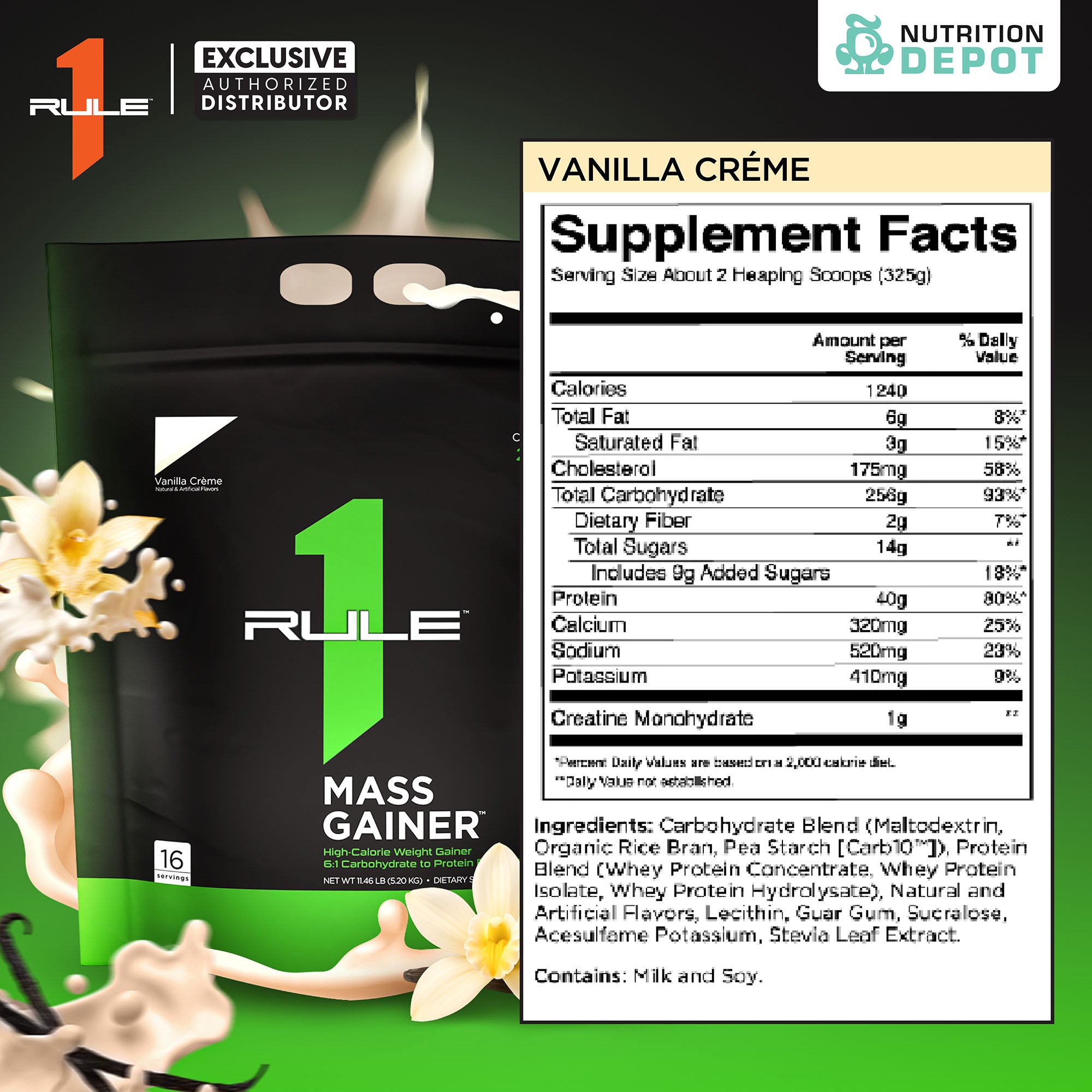 Rule1 Mass Gainer 11.43lb - Vanilla Crème เวย์โปรตีนเพิ่มน้ำหนัก