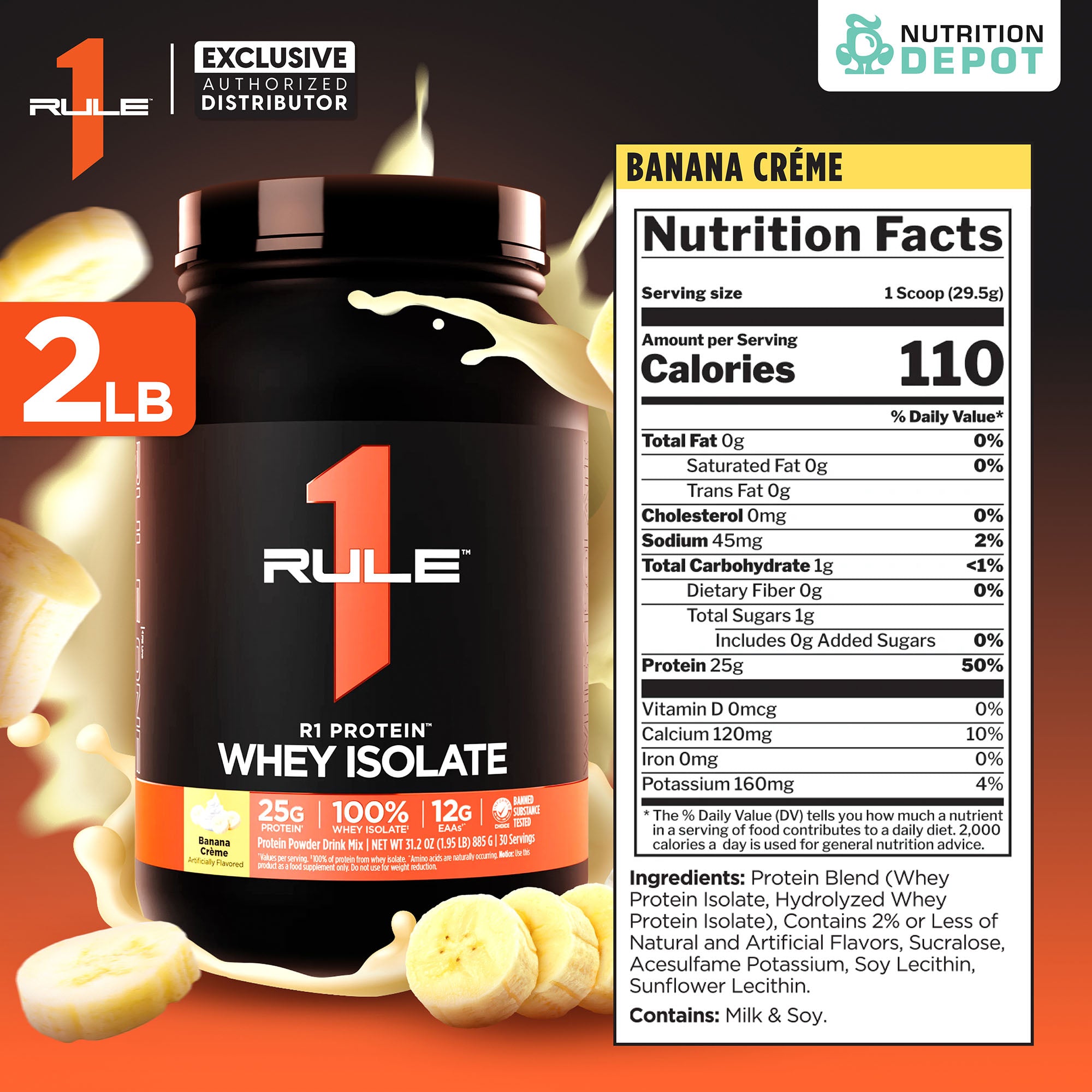 Rule1 Protein 2lb - Banana Cream เวย์โปรตีนเสริมสร้างกล้ามเนื้อ