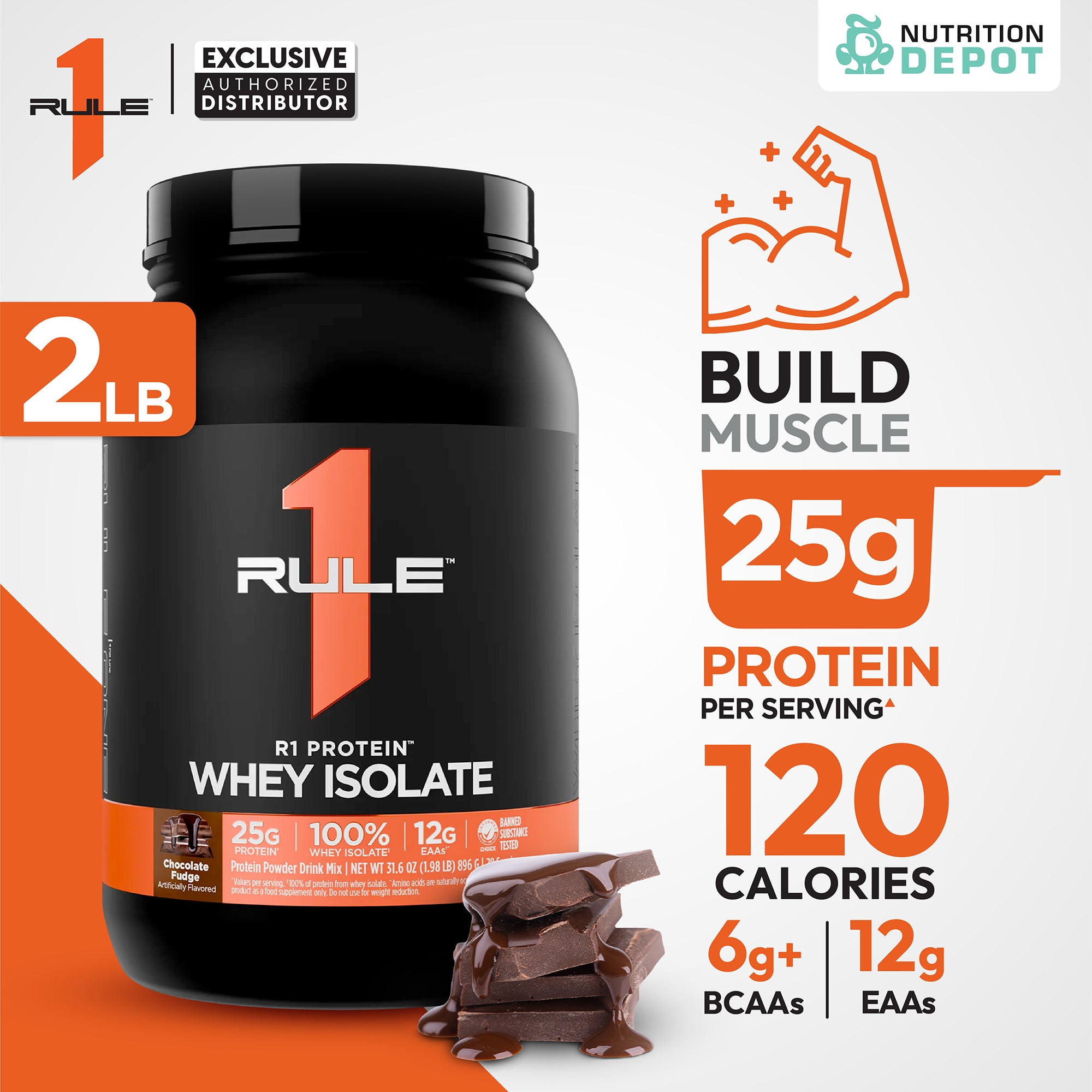 Rule1 Protein 2lb - Chocolate Fudge เวย์โปรตีนเสริมสร้างกล้ามเนื้อ