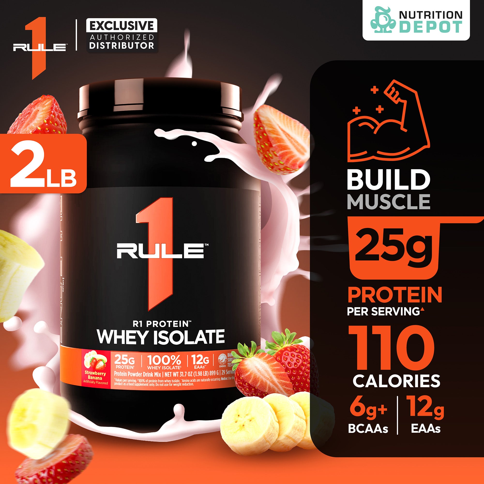 Rule1 Protein 2lb - Strawberry Banana เวย์โปรตีนเสริมสร้างกล้ามเนื้อ