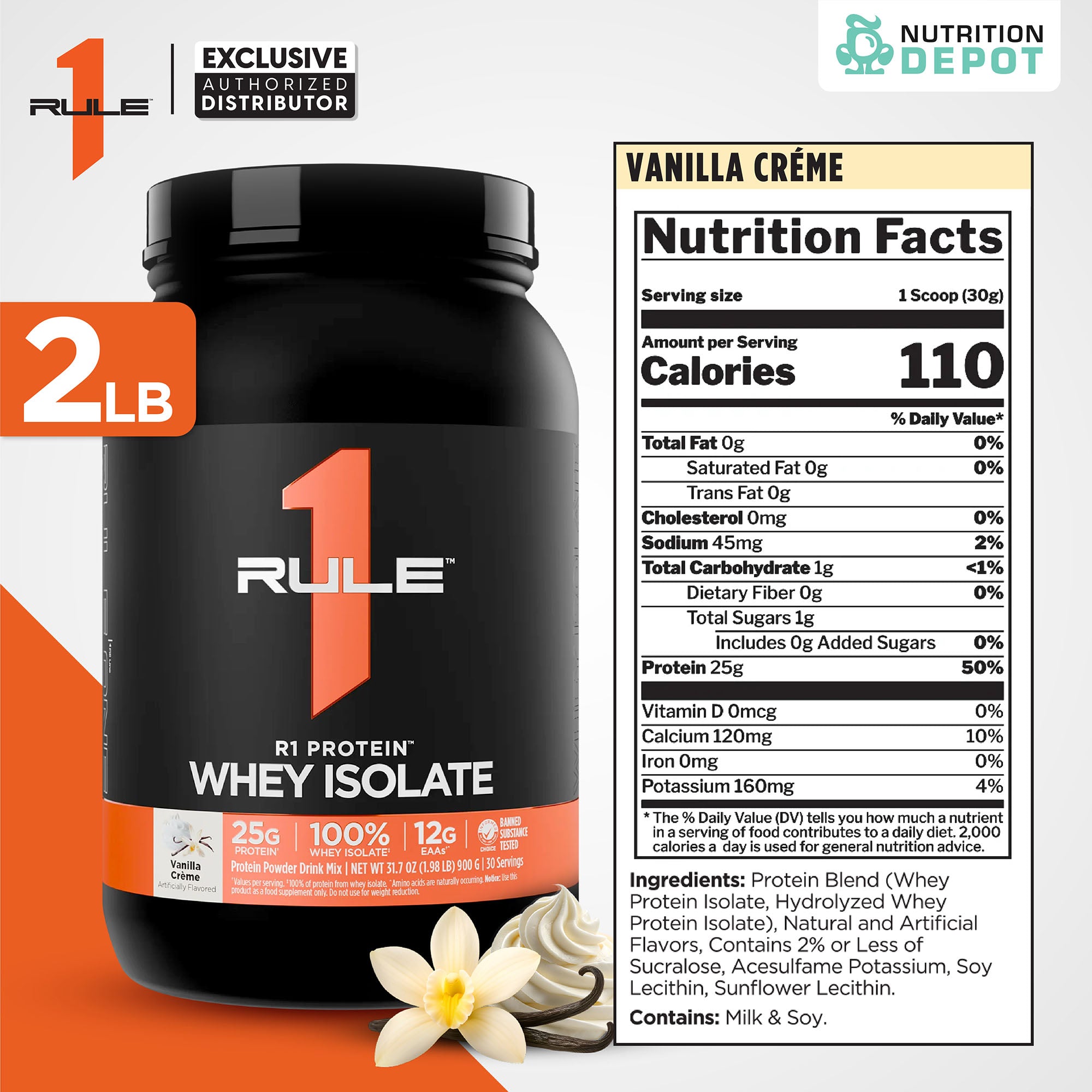 Rule1 Protein 2lb - Vanilla Creme เวย์โปรตีนเสริมสร้างกล้ามเนื้อ