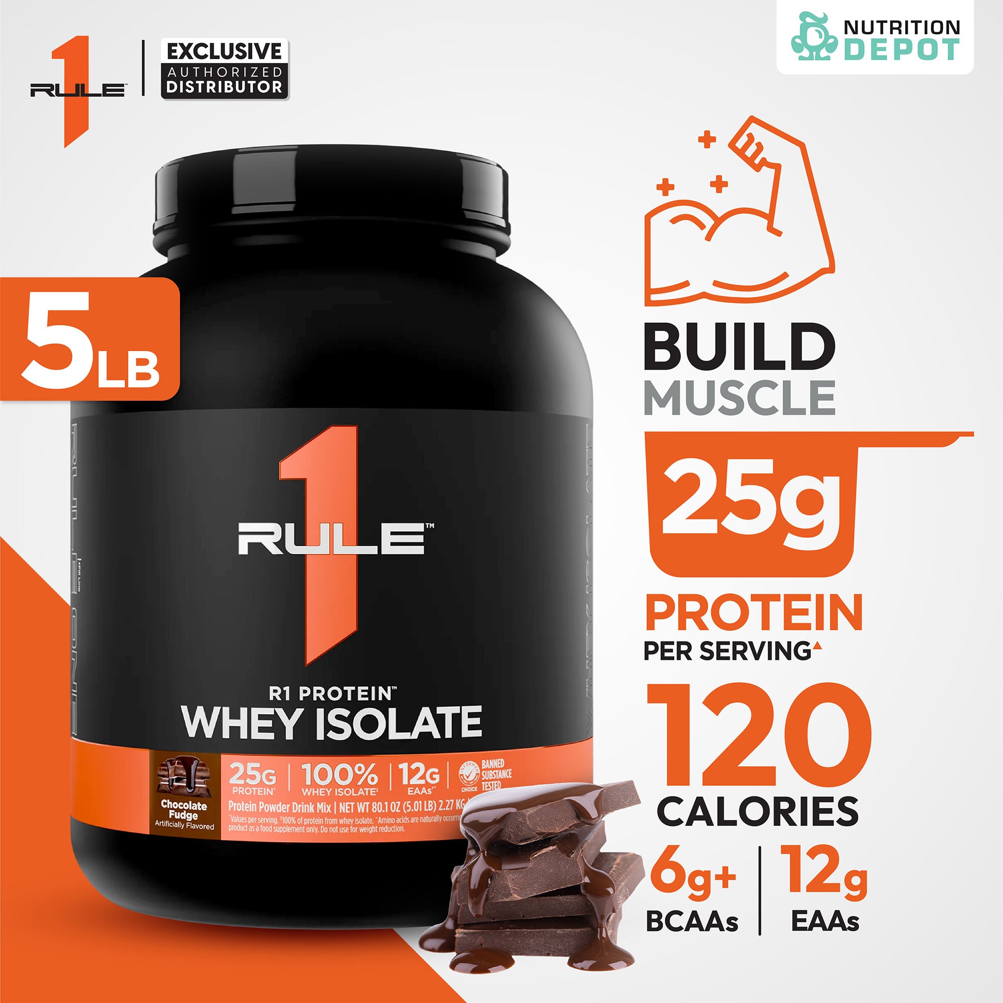 Rule1 Protein 5lb - Chocolate Fudge เวย์โปรตีนเสริมสร้างกล้ามเนื้อ
