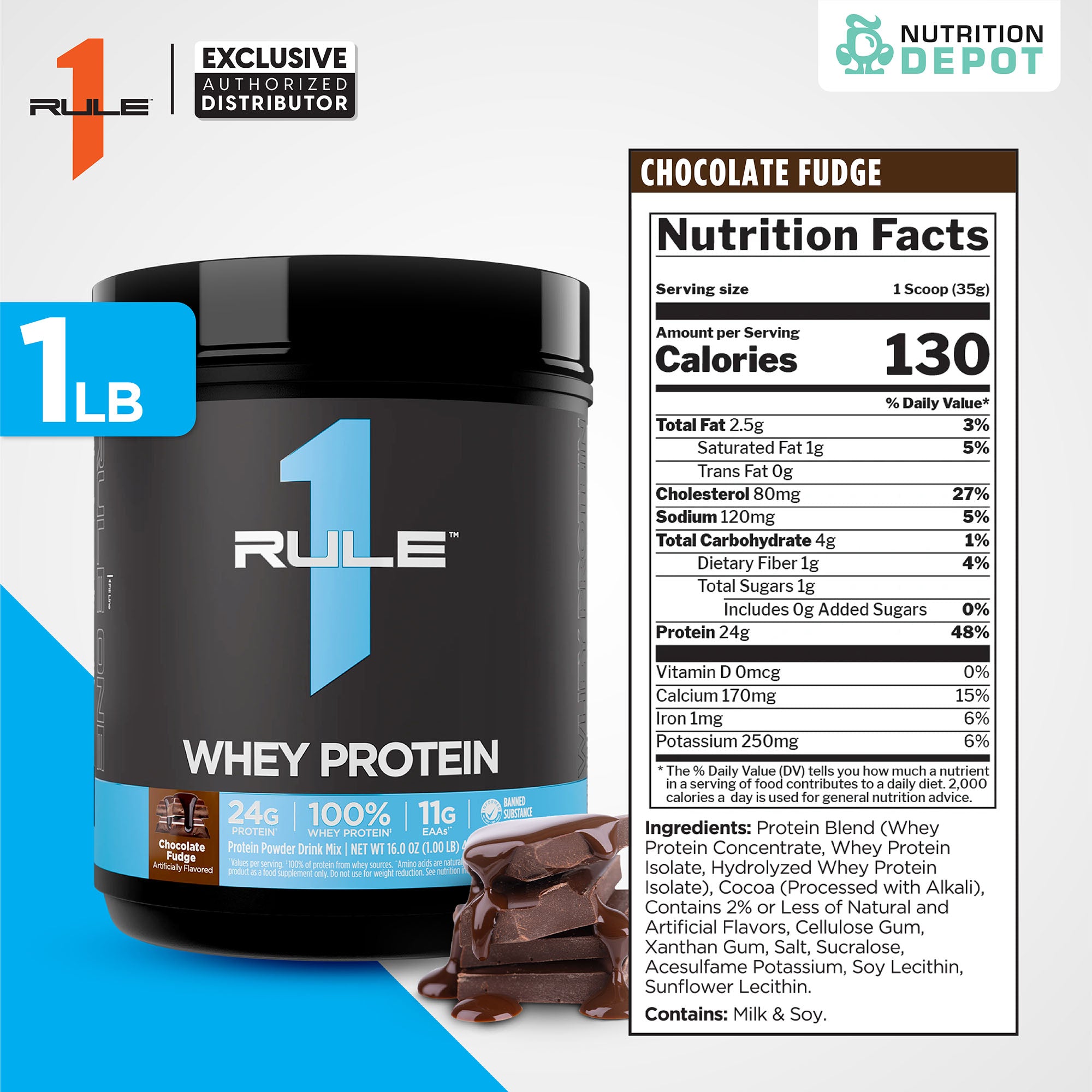 Rule1 Whey Blend 1lb - Chocolate Fudge เวย์โปรตีนเสริมสร้างกล้ามเนื้อ