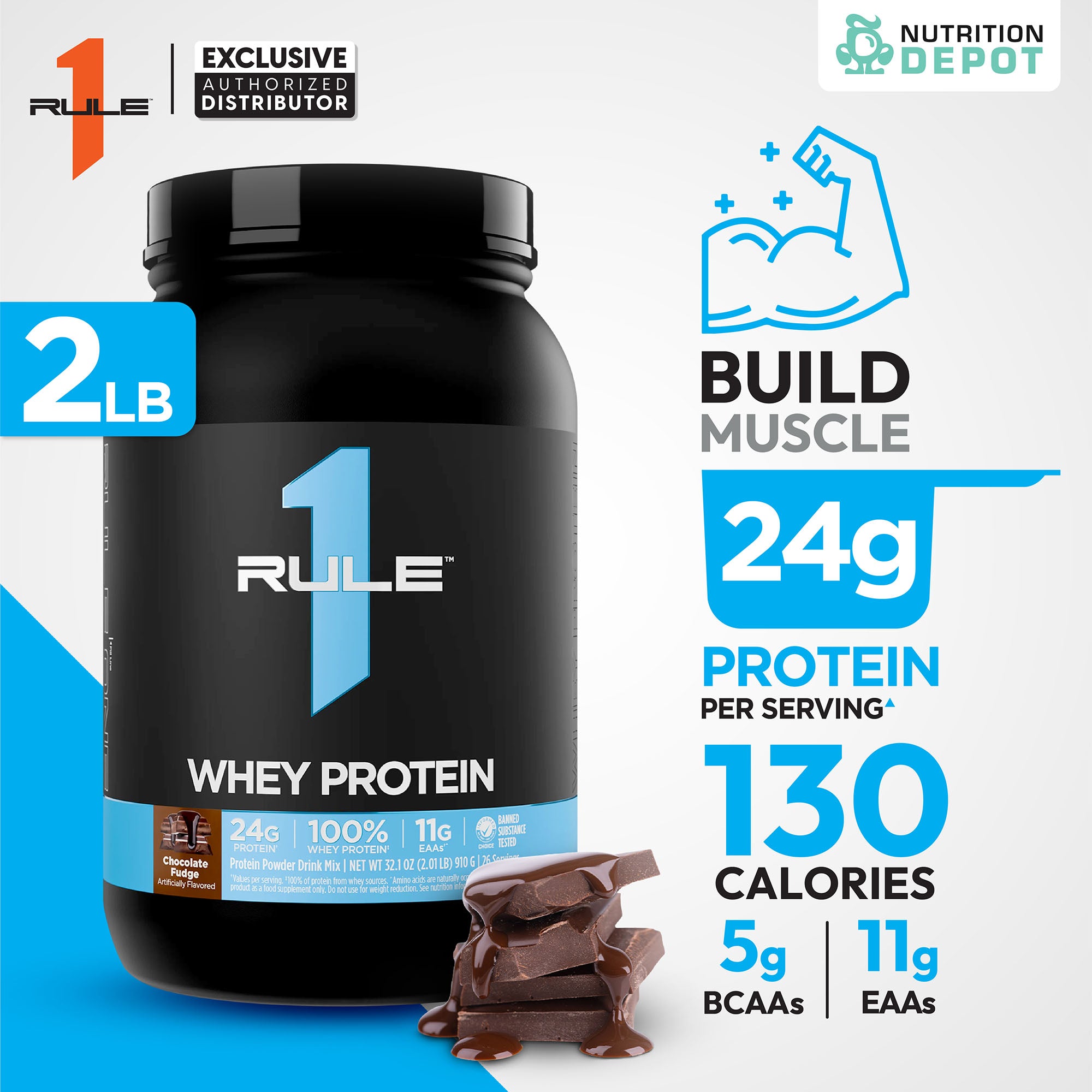Rule1 Whey Blend 2lb - Chocolate Fudge เวย์โปรตีนเสริมสร้างกล้ามเนื้อ