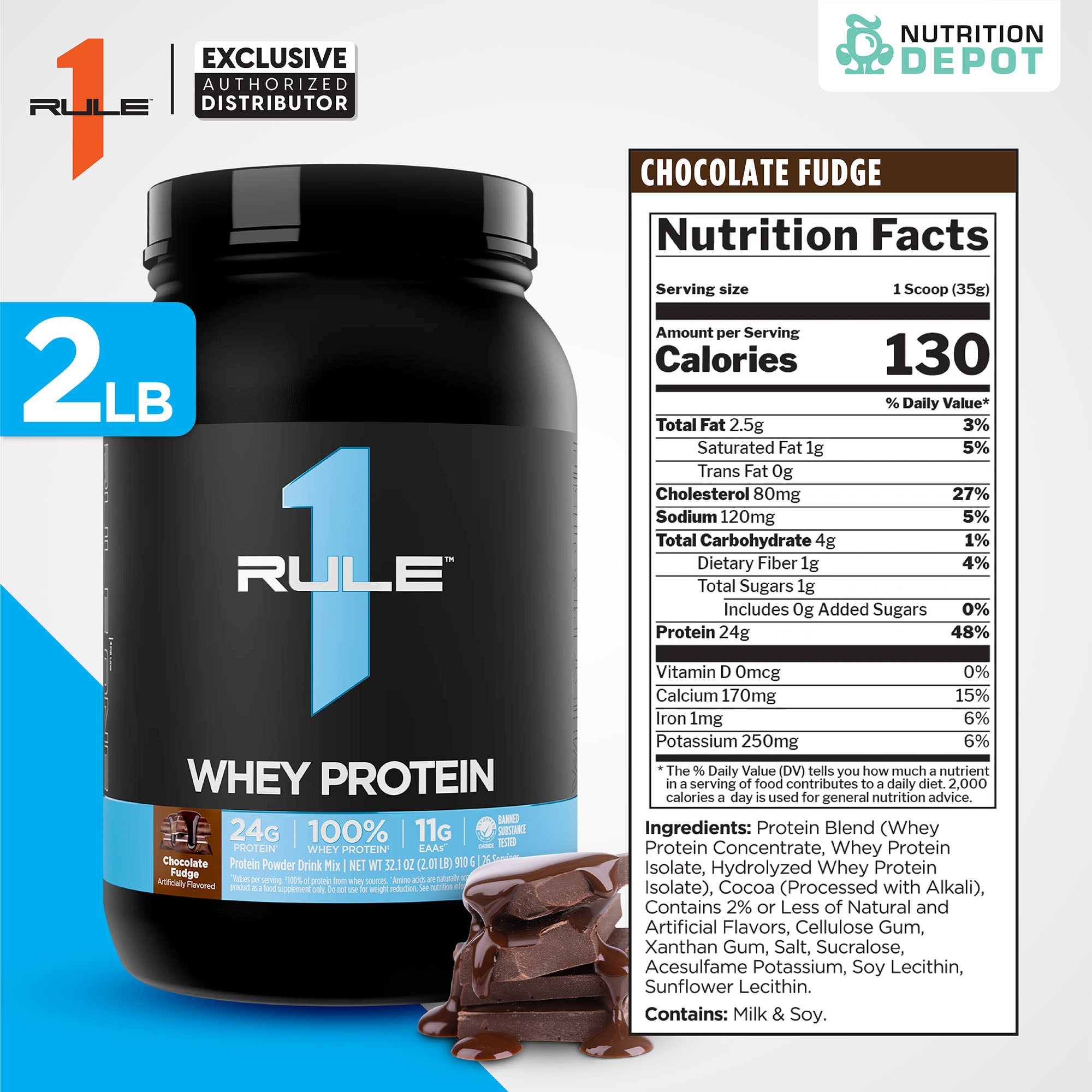 Rule1 Whey Blend 2lb - Chocolate Fudge เวย์โปรตีนเสริมสร้างกล้ามเนื้อ