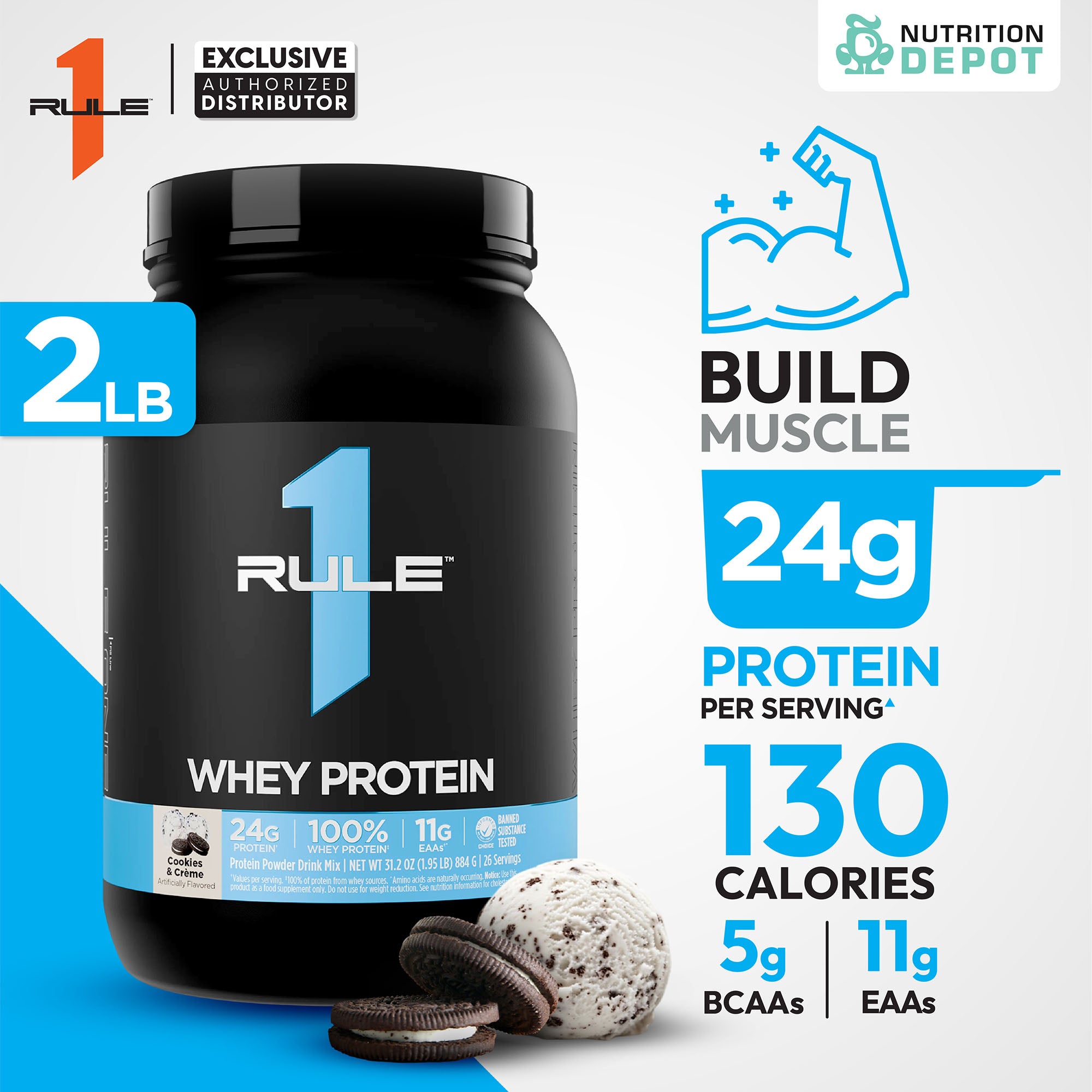 Rule1 Whey Blend 2lb - Cookies & Creme เวย์โปรตีนเสริมสร้างกล้ามเนื้อ