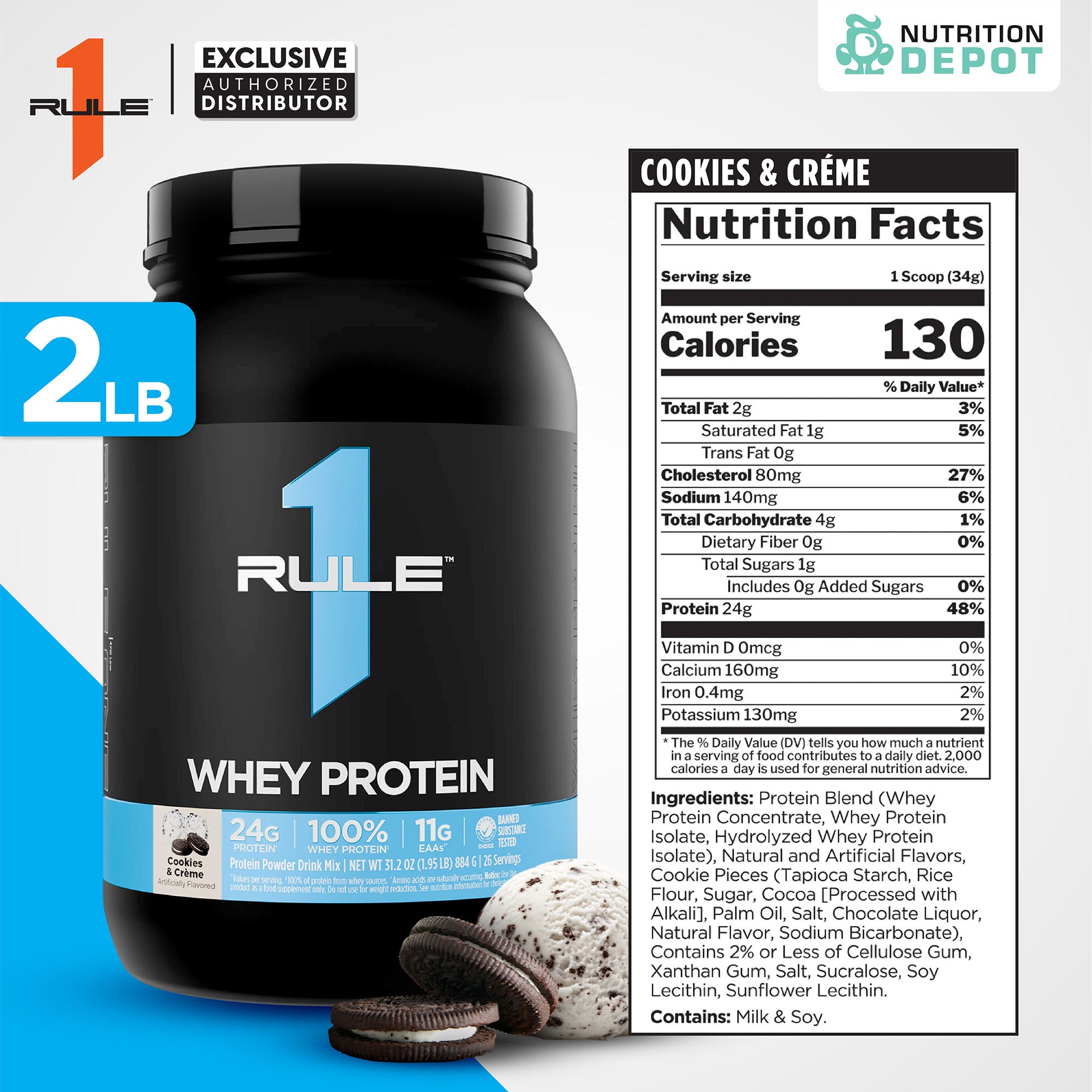 Rule1 Whey Blend 2lb - Cookies & Creme เวย์โปรตีนเสริมสร้างกล้ามเนื้อ