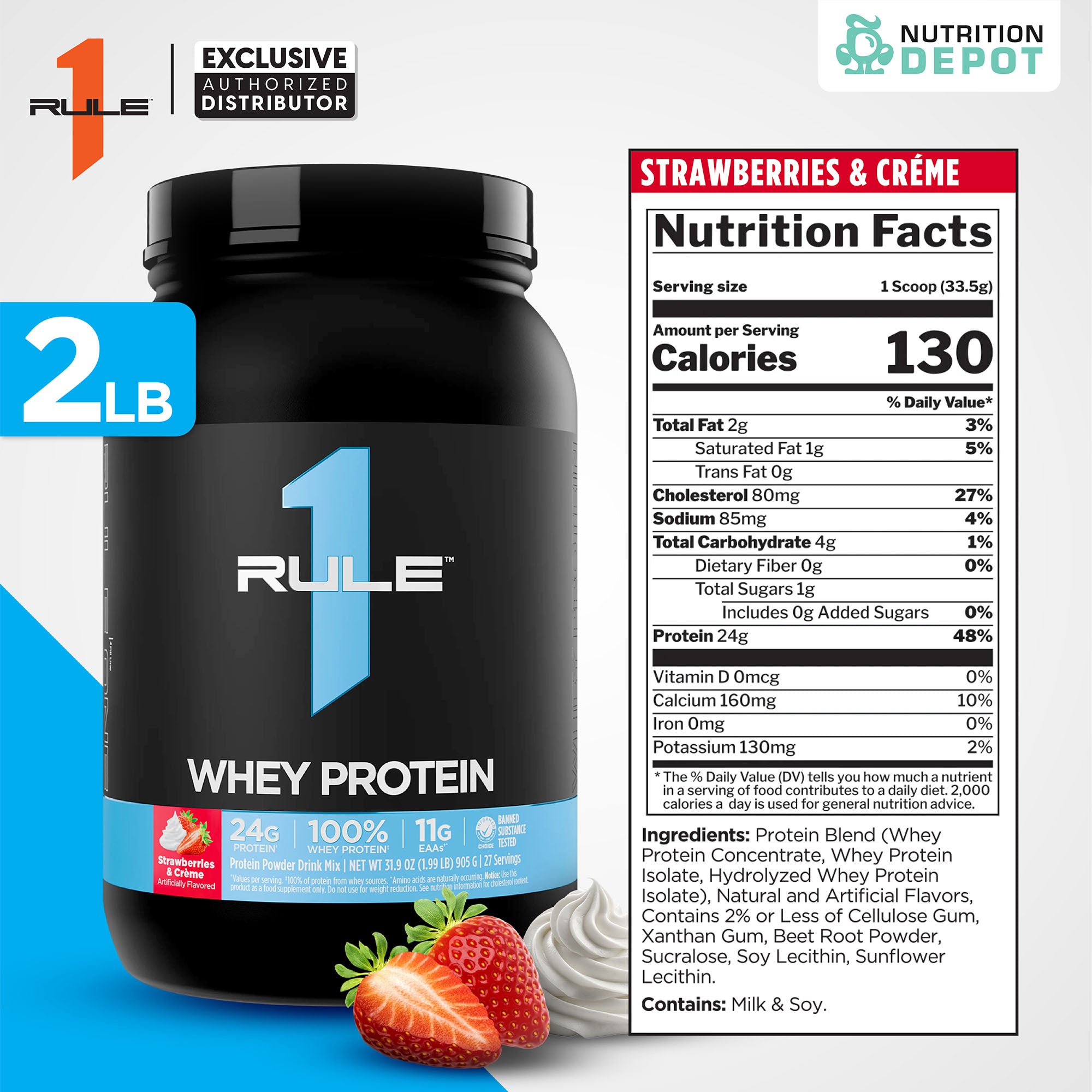 Rule1 Whey Blend 2lb - Strawberries & Creme เวย์โปรตีนเสริมสร้างกล้ามเนื้อ