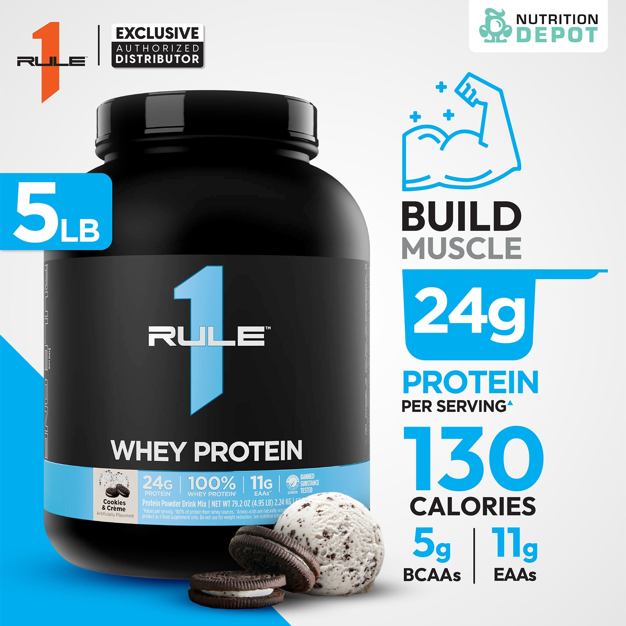 Rule1 Whey Blend 5lb - Cookies & Creme เวย์โปรตีนเสริมสร้างกล้ามเนื้อ