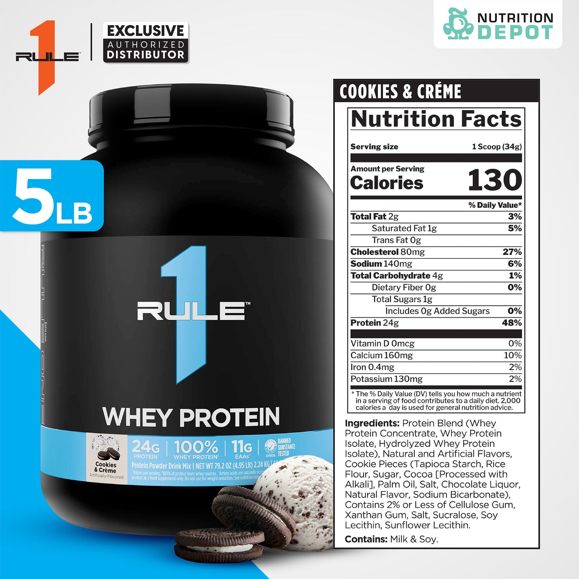 Rule1 Whey Blend 5lb - Cookies & Creme เวย์โปรตีนเสริมสร้างกล้ามเนื้อ
