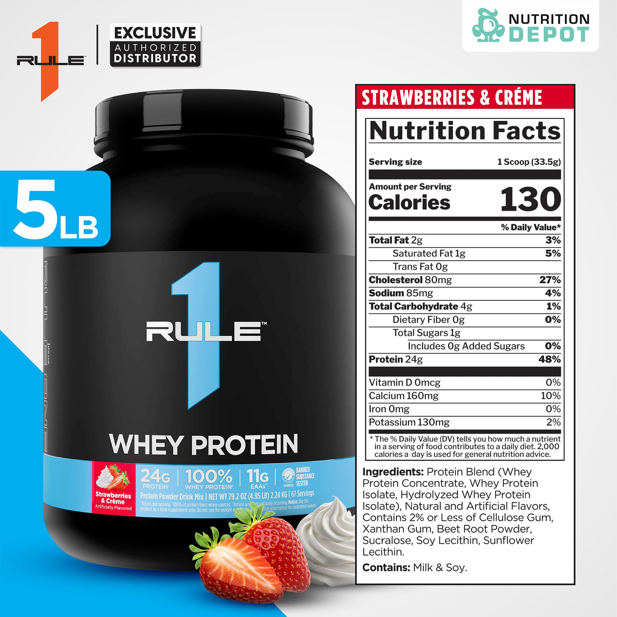 Rule1 Whey Blend 5lb - Strawberries & Creme เวย์โปรตีนเสริมสร้างกล้ามเนื้อ