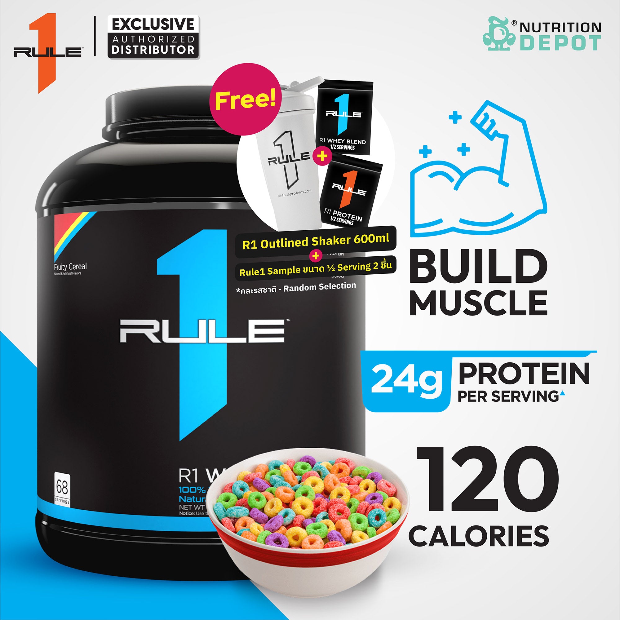 ( BBF 28/AUG/25 ) Rule1 Whey Blend 5lb - Fruity Cereal เวย์โปรตีนเสริมสร้างกล้ามเนื้อ