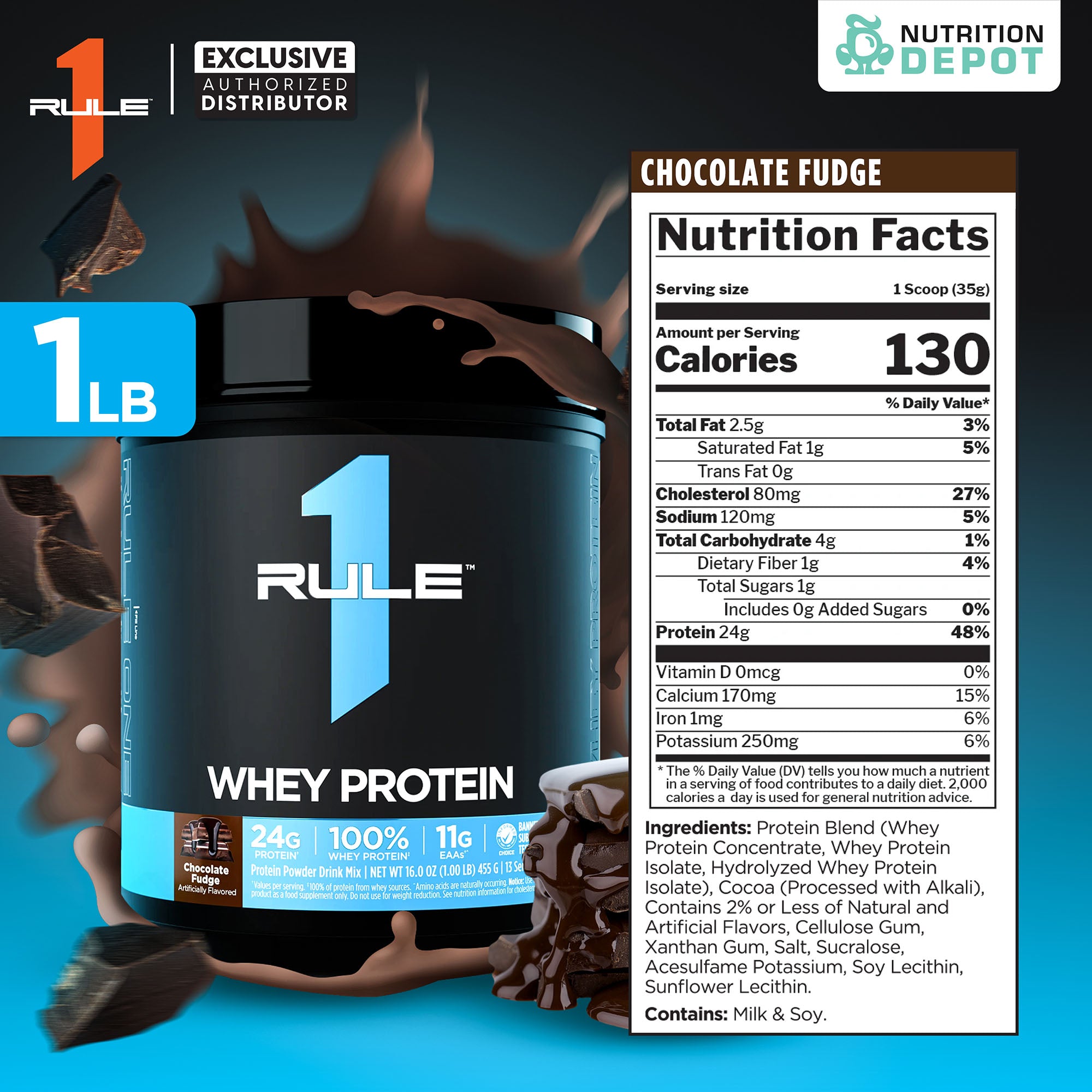Rule1 Whey Blend 1lb - Chocolate Fudge เวย์โปรตีนเสริมสร้างกล้ามเนื้อ