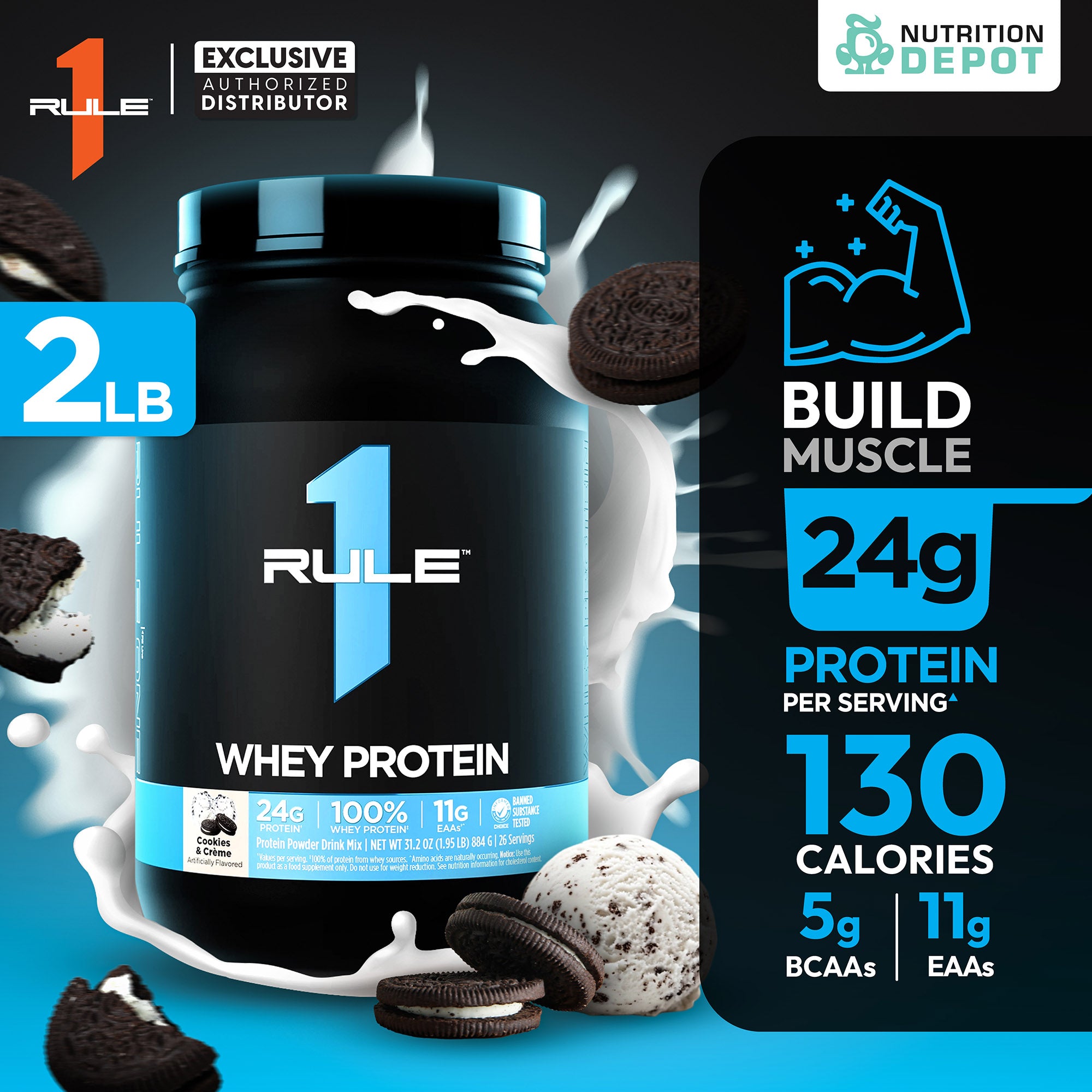 (BBF.1 JUN 26)Rule1 Whey Blend 2lb - Cookies & Creme เวย์โปรตีนเสริมสร้างกล้ามเนื้อ