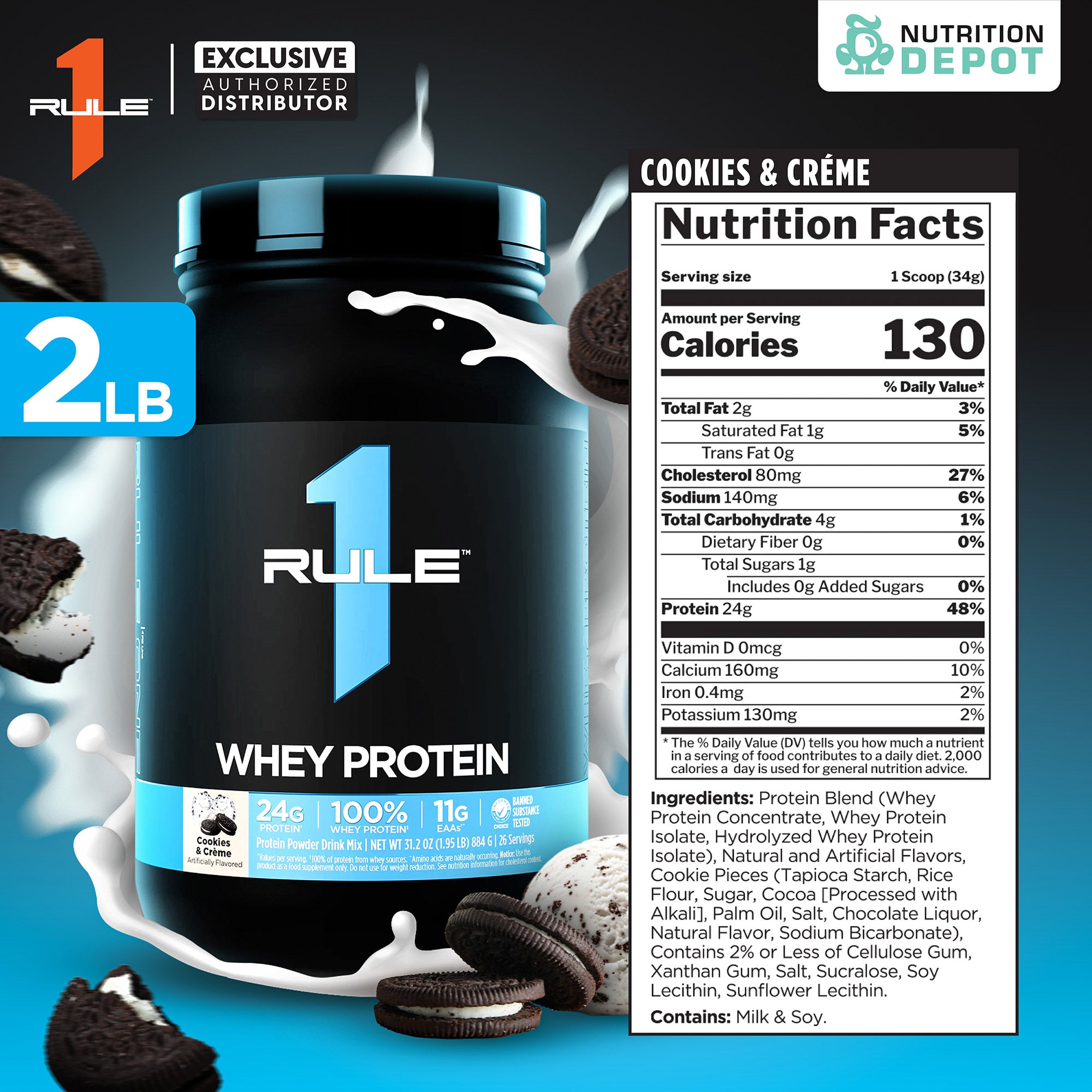 Rule1 Whey Blend 2lb - Cookies & Creme เวย์โปรตีนเสริมสร้างกล้ามเนื้อ
