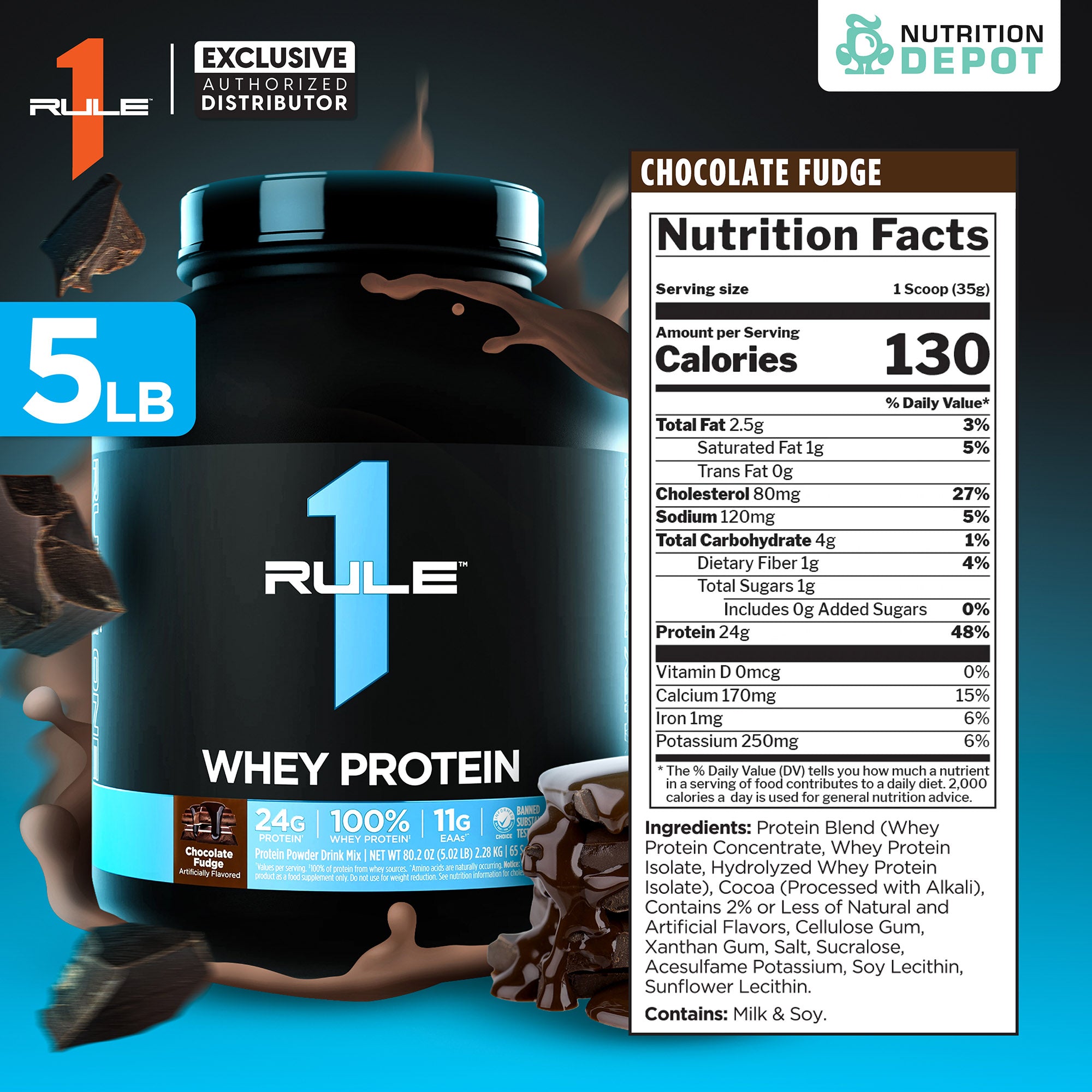 Rule1 Whey Blend 5lb - Chocolate Fudge เวย์โปรตีนเสริมสร้างกล้ามเนื้อ