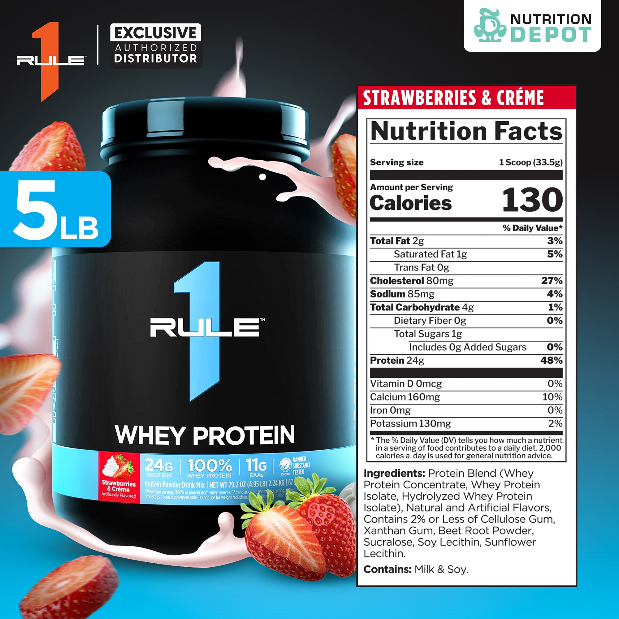 Rule1 Whey Blend 5lb - Strawberries & Creme เวย์โปรตีนเสริมสร้างกล้ามเนื้อ