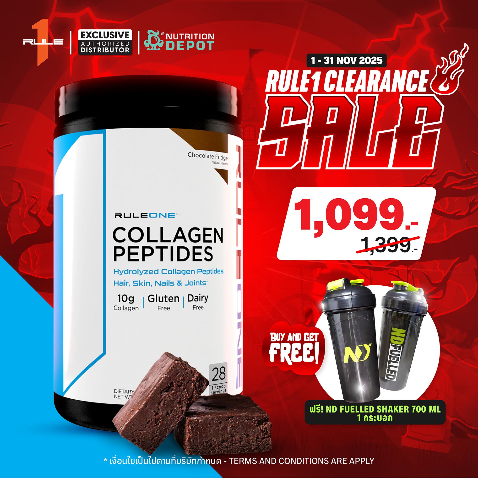 ( BBF 08/DEC/25 )Rule1 Collagen Peptides 28 Servings - Chocolate Fudge