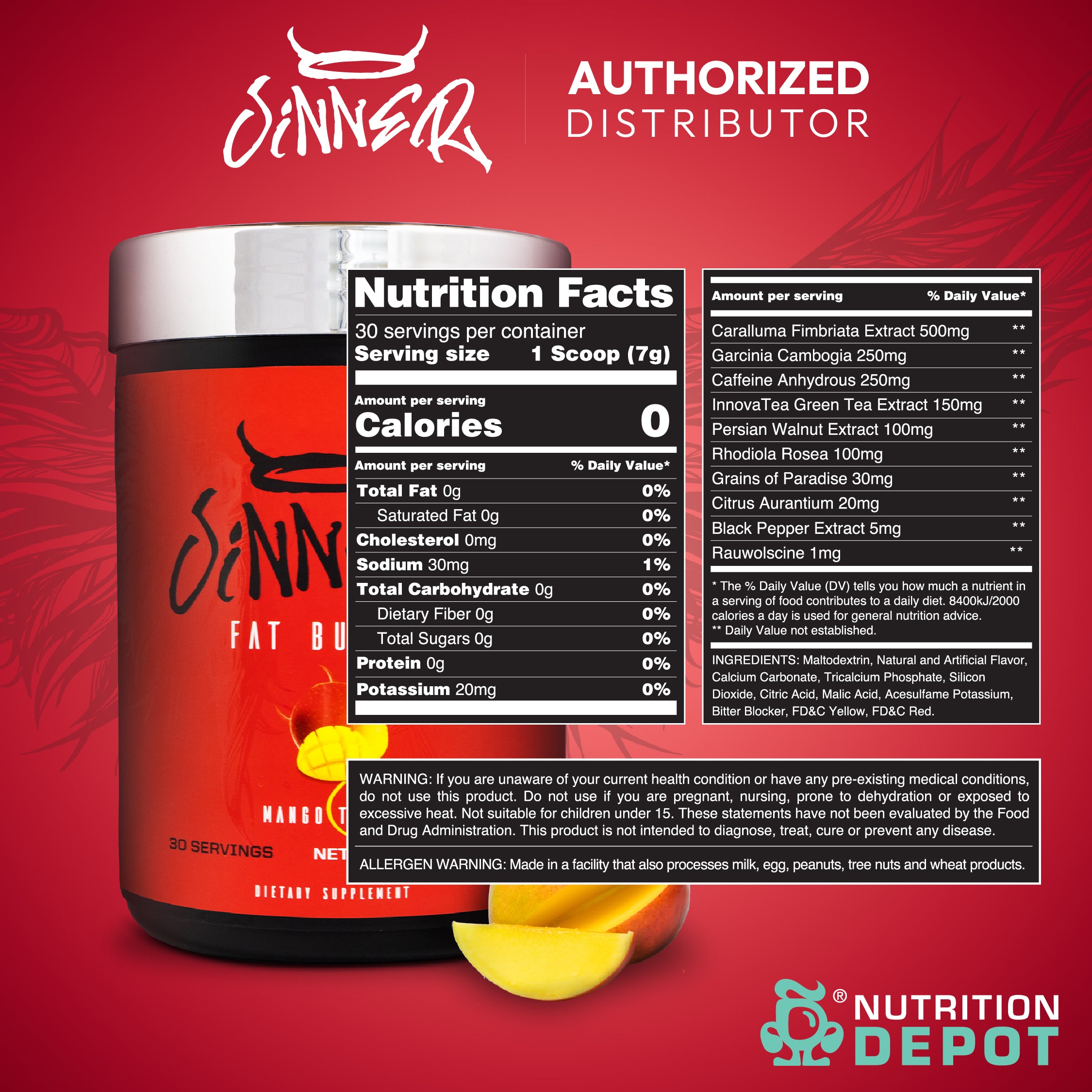 Sinner Fat Burner 30 Servings - Mango Tango