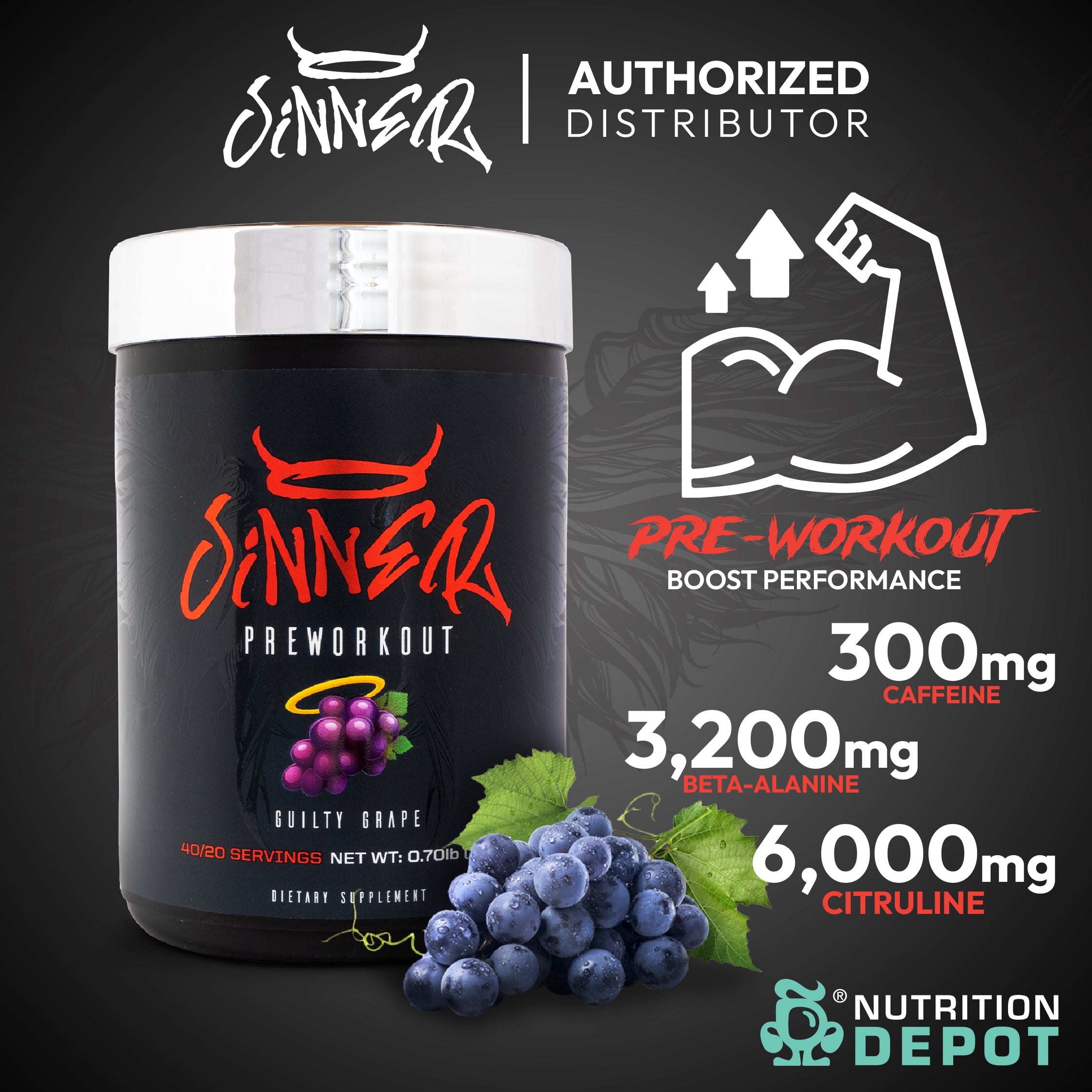 Sinner Pre-Workout - Guilty Grape 320g กรดอะมิโนเพื่มแรงในการออกกำลังกาย