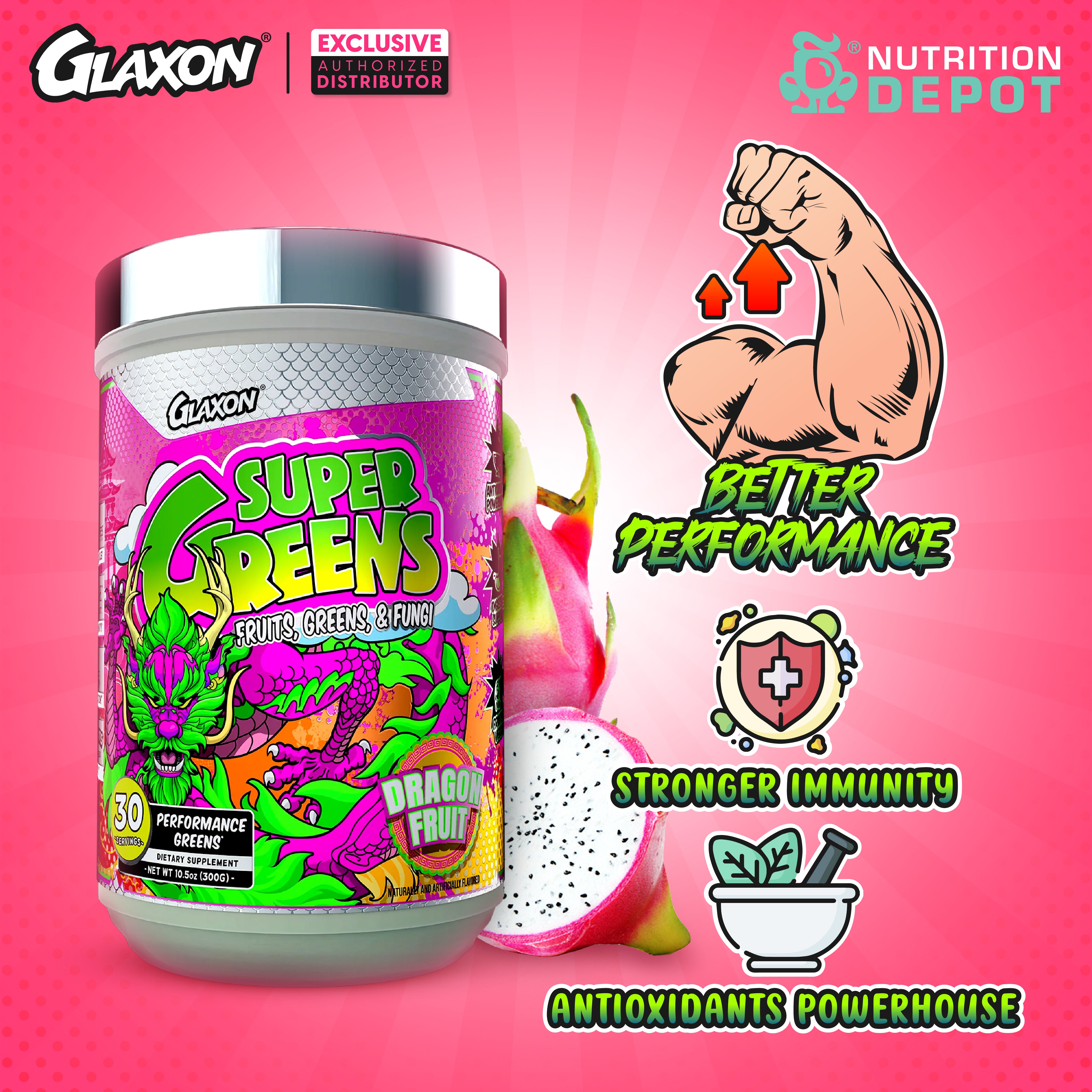 Glaxon Supergreens V3 30 Servings - Dragon Fruit (ผักผลไม้รวมชนิดผง)