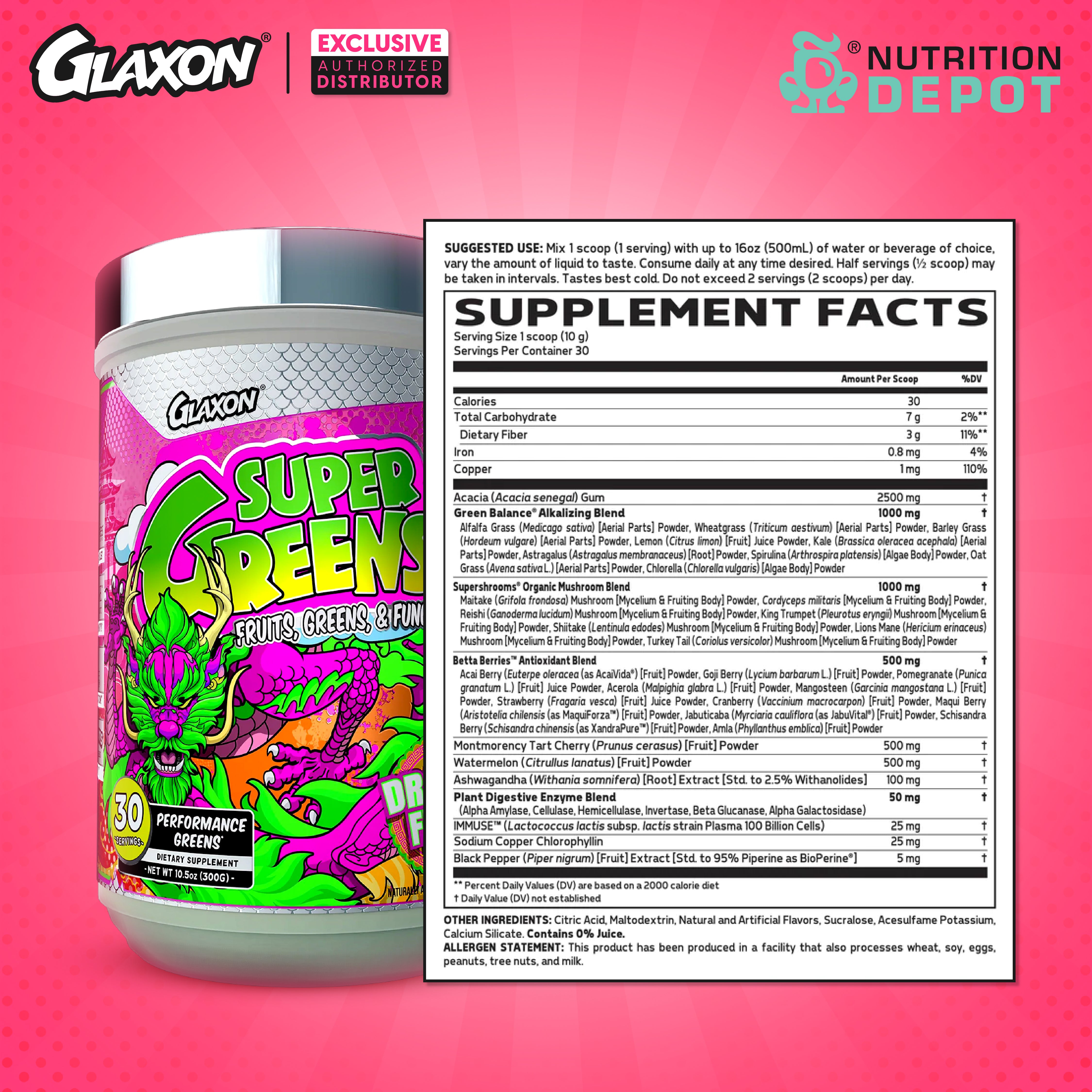 Glaxon Supergreens V3 30 Servings - Dragon Fruit (ผักผลไม้รวมชนิดผง)