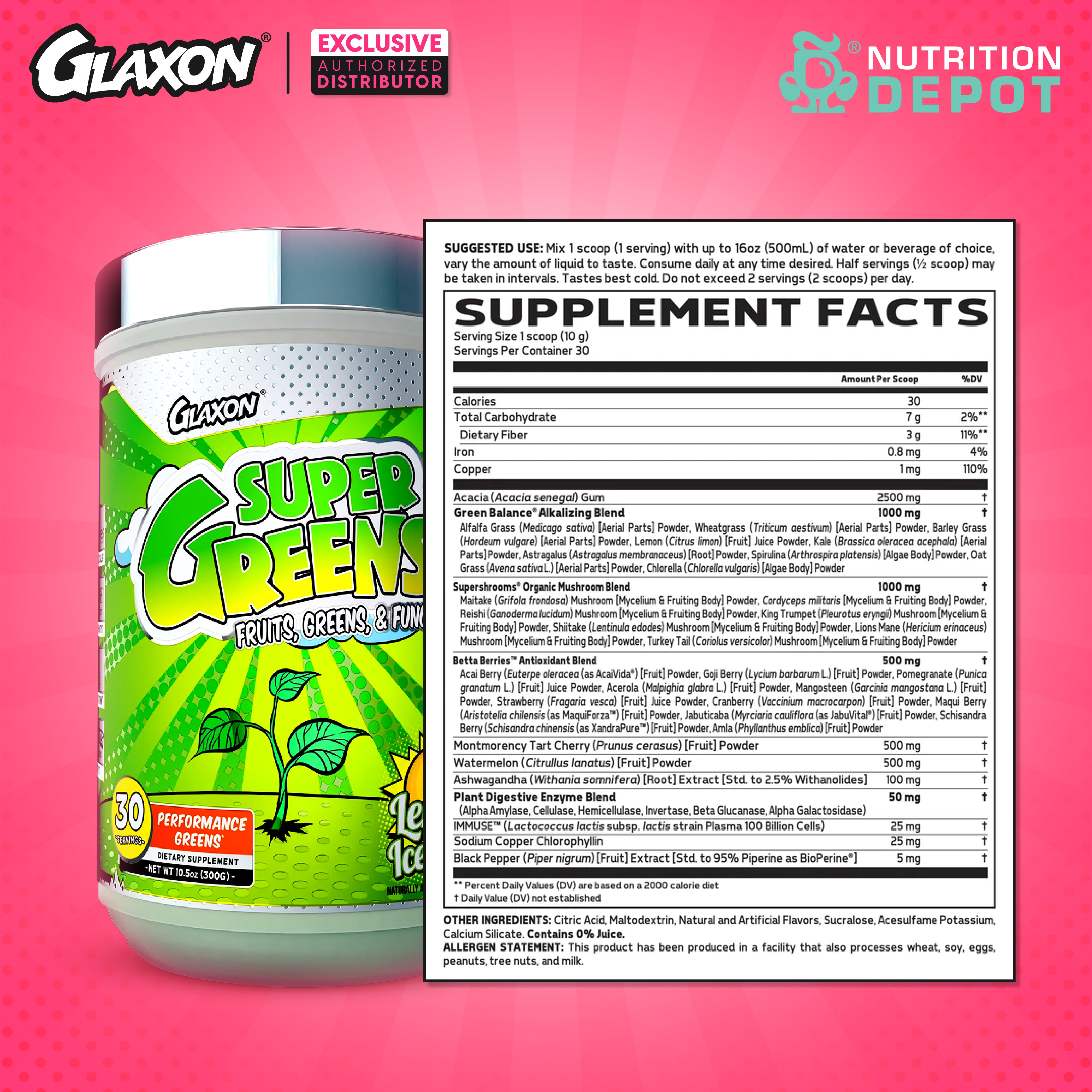 Glaxon Supergreens V3 30 Servings - Lemon Iced Tea (ผักผลไม้รวมชนิดผง)