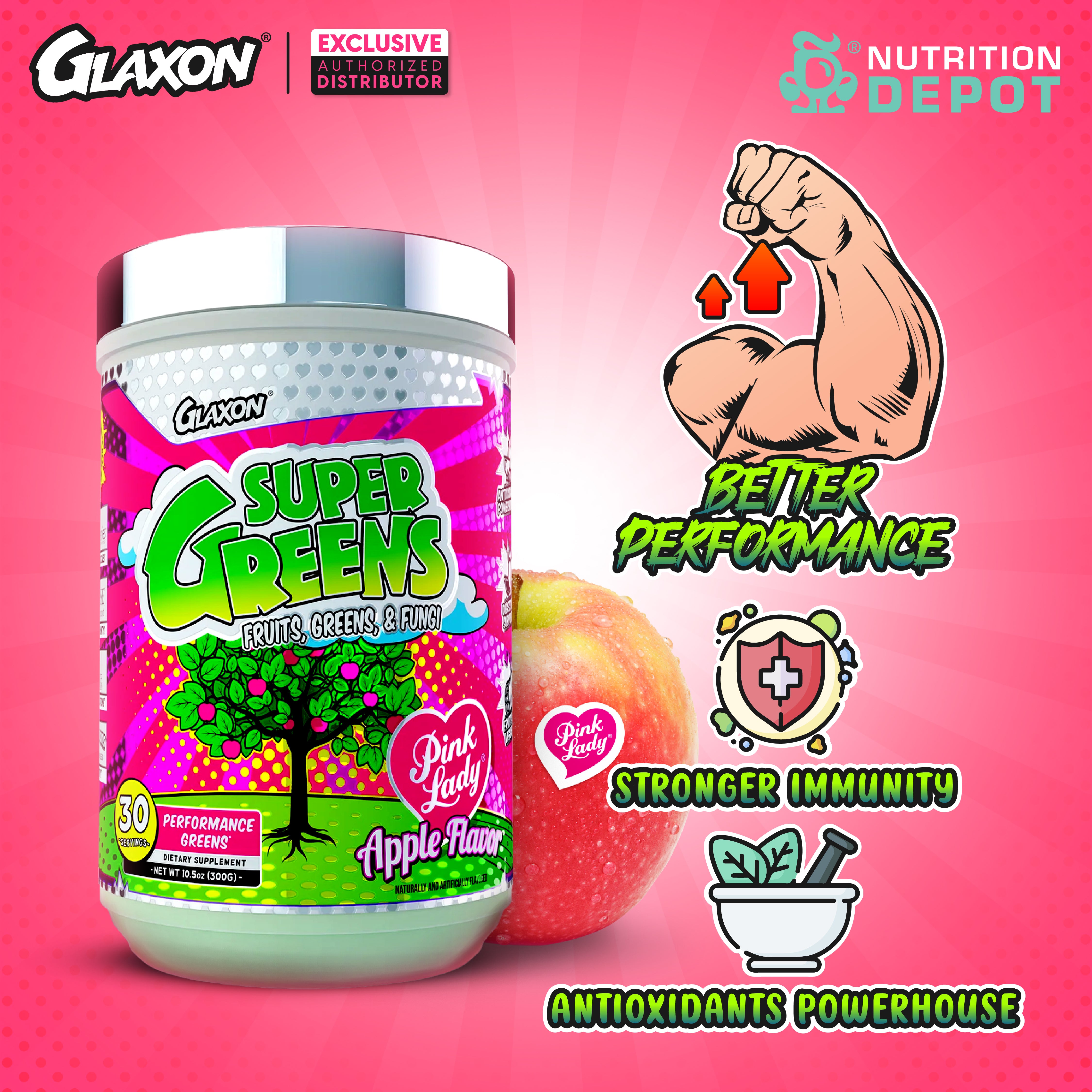 Glaxon Supergreens V3 30 Servings - Pink Lady Apple (ผักผลไม้รวมชนิดผง)