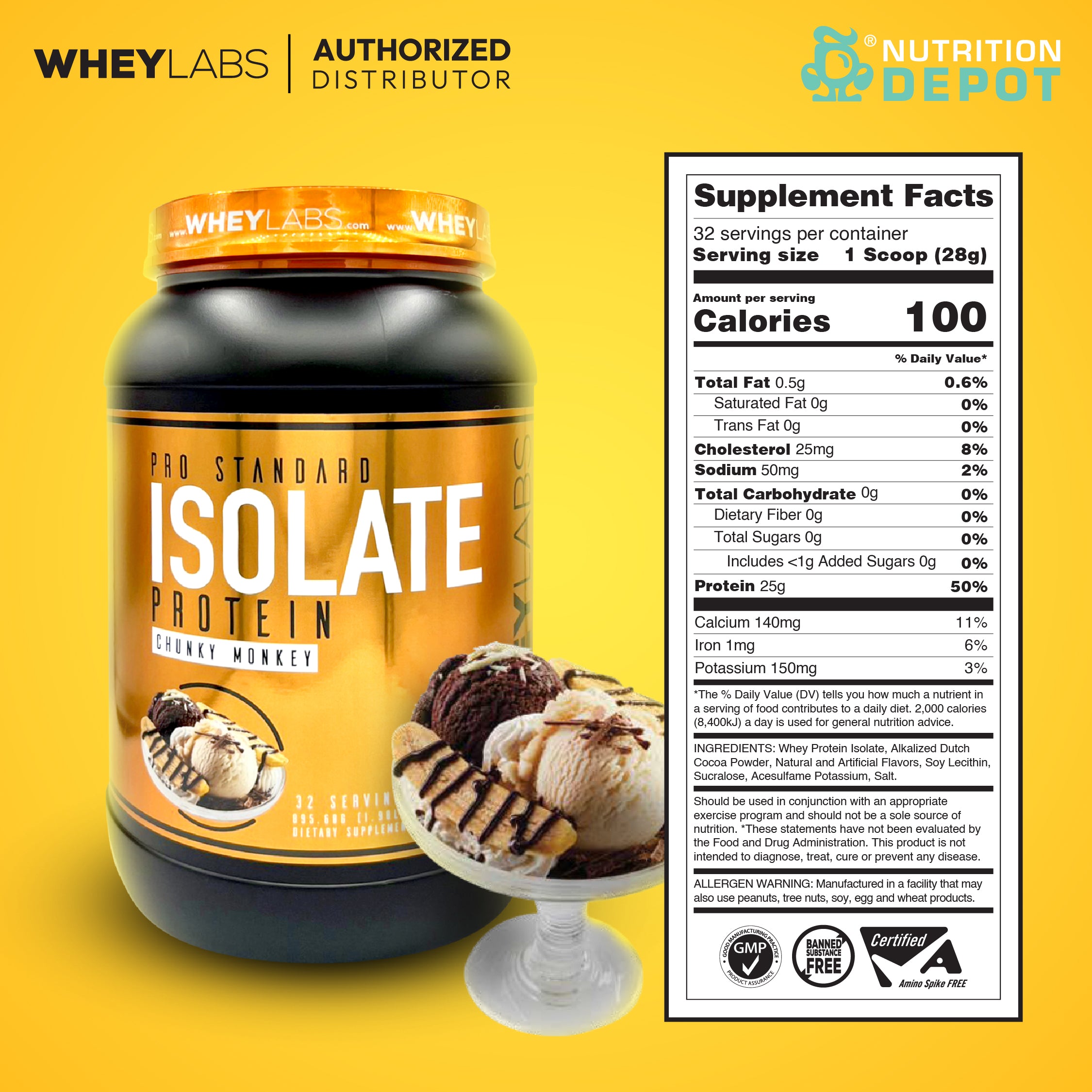 Whey Labs 100% Isolate Whey Protein 2 lbs - Chunky Monkey เวย์โปรตีนเสริมสร้างกล้ามเนื้อ