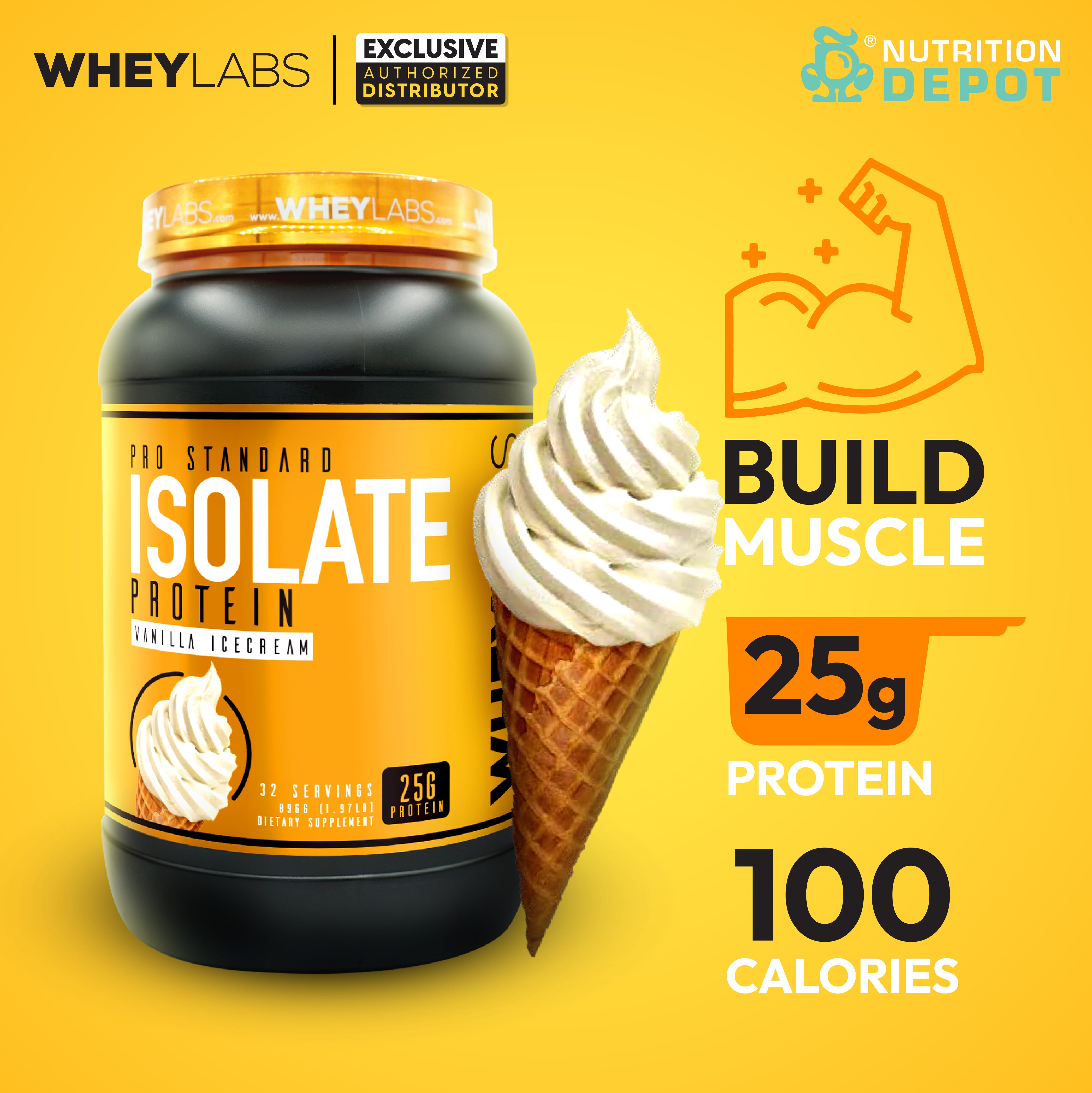 Whey Labs 100% Isolate Whey Protein 2 lbs - Vanilla Ice Cream เวย์โปรตีนเสริมสร้างกล้ามเนื้อ