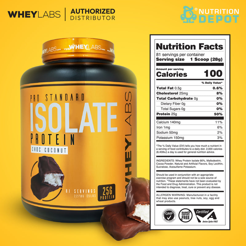 Whey Labs 100% Isolate Whey Protein 5lbs- Choc Coconut เวย์โปรตีนไอโซเลตเสริมสร้างกล้ามเนื้อ