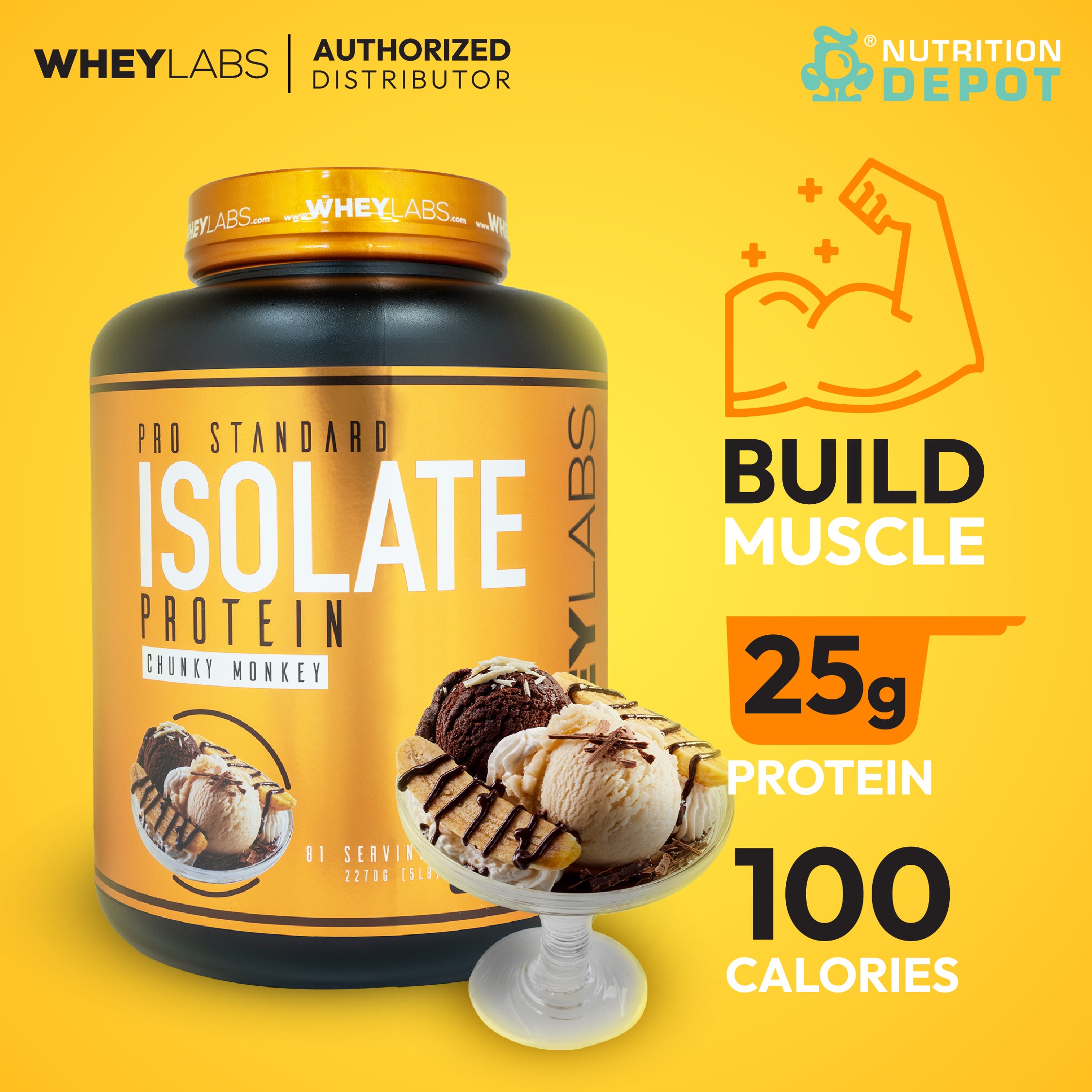 Whey Labs 100% Isolate Whey Protein 5lbs - Chunky Monkey เวย์โปรตีนไอโซเลตเสริมสร้างกล้ามเนื้อ