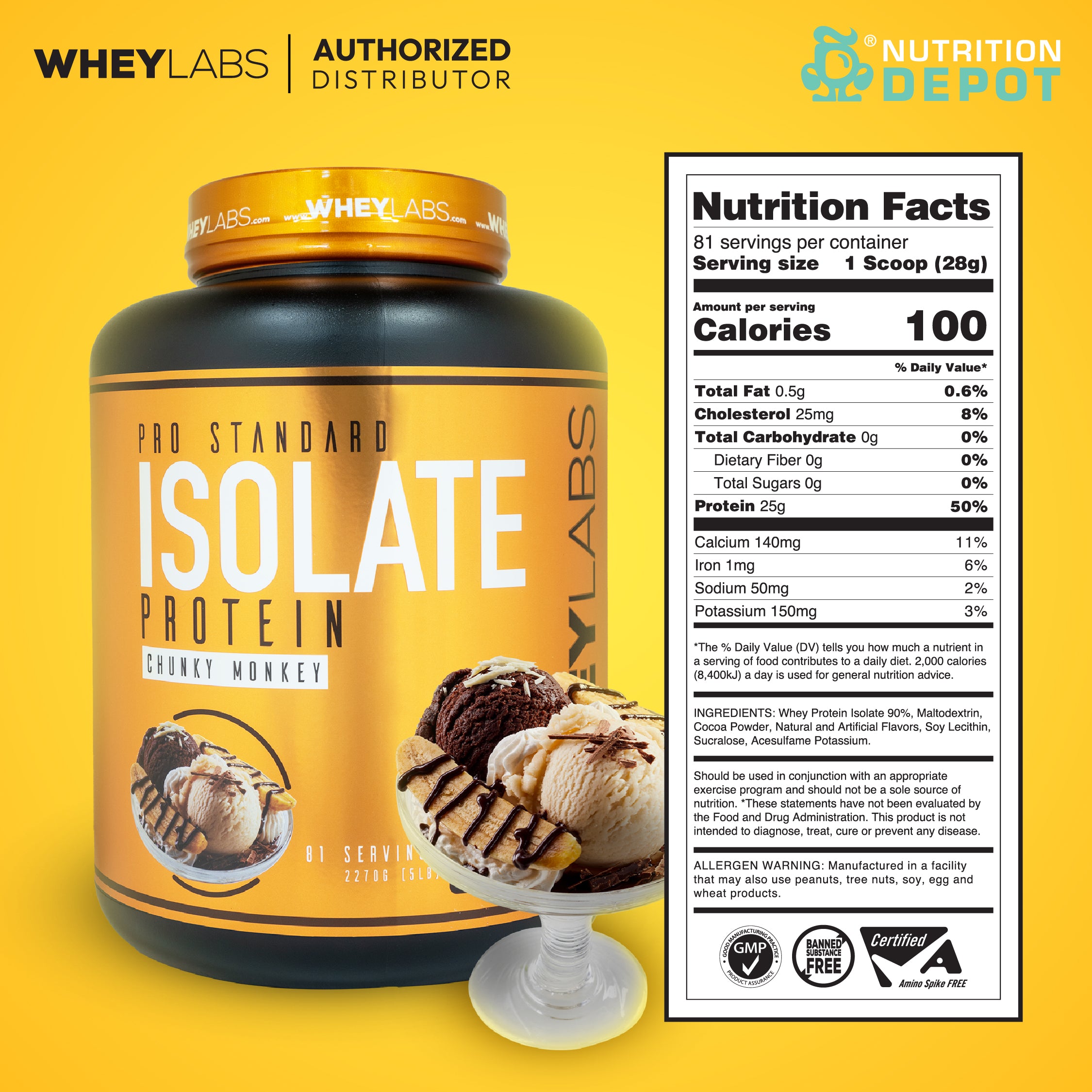 Whey Labs 100% Isolate Whey Protein 5lbs - Chunky Monkey เวย์โปรตีนไอโซเลตเสริมสร้างกล้ามเนื้อ