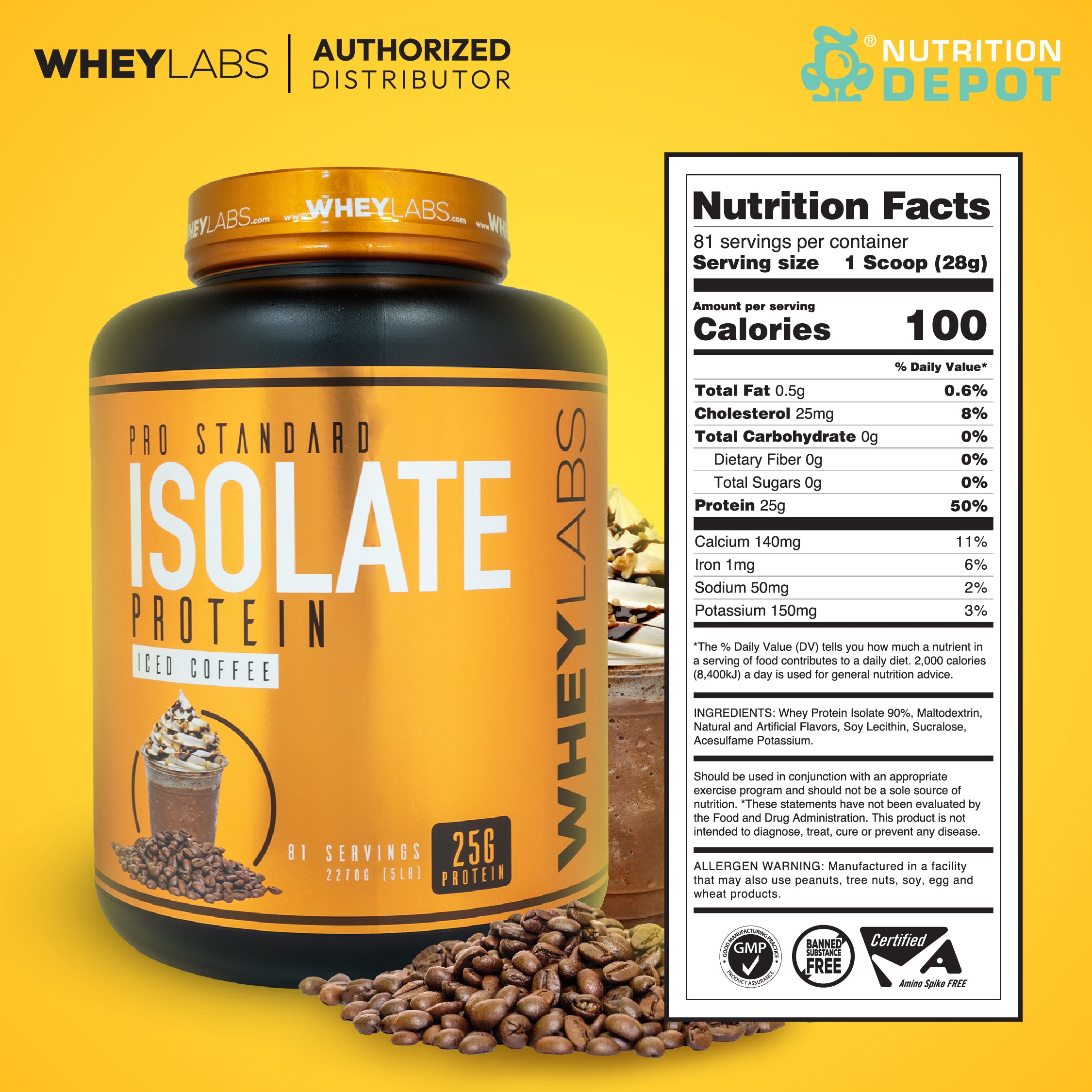 Whey Labs 100% Isolate Whey Protein 5lbs- Iced Coffee เวย์โปรตีนไอโซเลตเสริมสร้างกล้ามเนื้อ