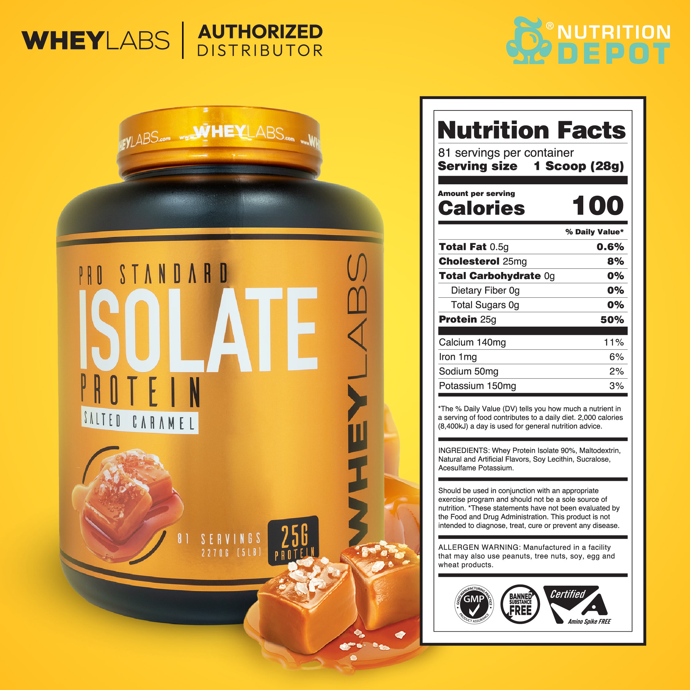 Whey Labs 100% Isolate Whey Protein 5 lbs - Salted Caramel เวย์โปรตีนไอโซเลตเสริมสร้างกล้ามเนื้อ