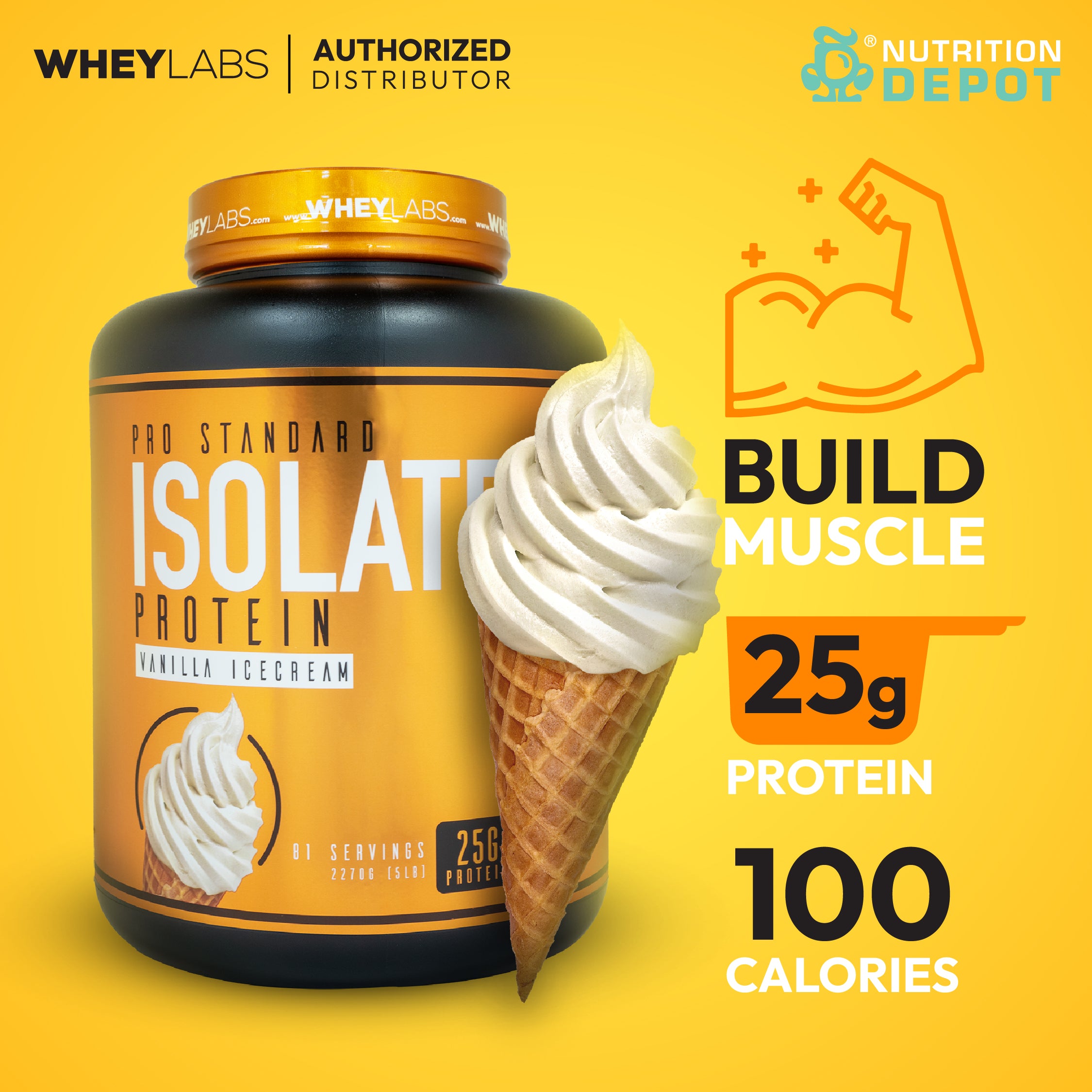 Whey Labs 100% Isolate Whey Protein 5 lbs - Vanilla Ice Cream เวย์โปรตีนไอโซเลตเสริมสร้างกล้ามเนื้อ