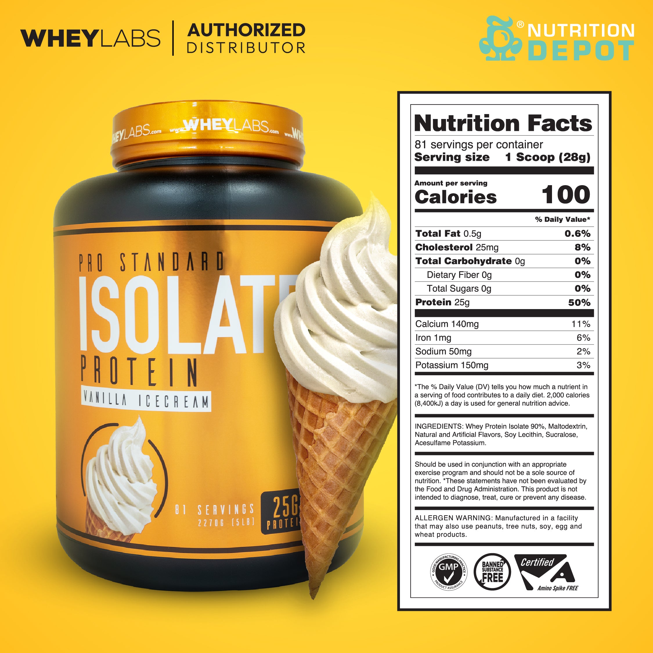 Whey Labs 100% Isolate Whey Protein 5 lbs - Vanilla Ice Cream เวย์โปรตีนไอโซเลตเสริมสร้างกล้ามเนื้อ